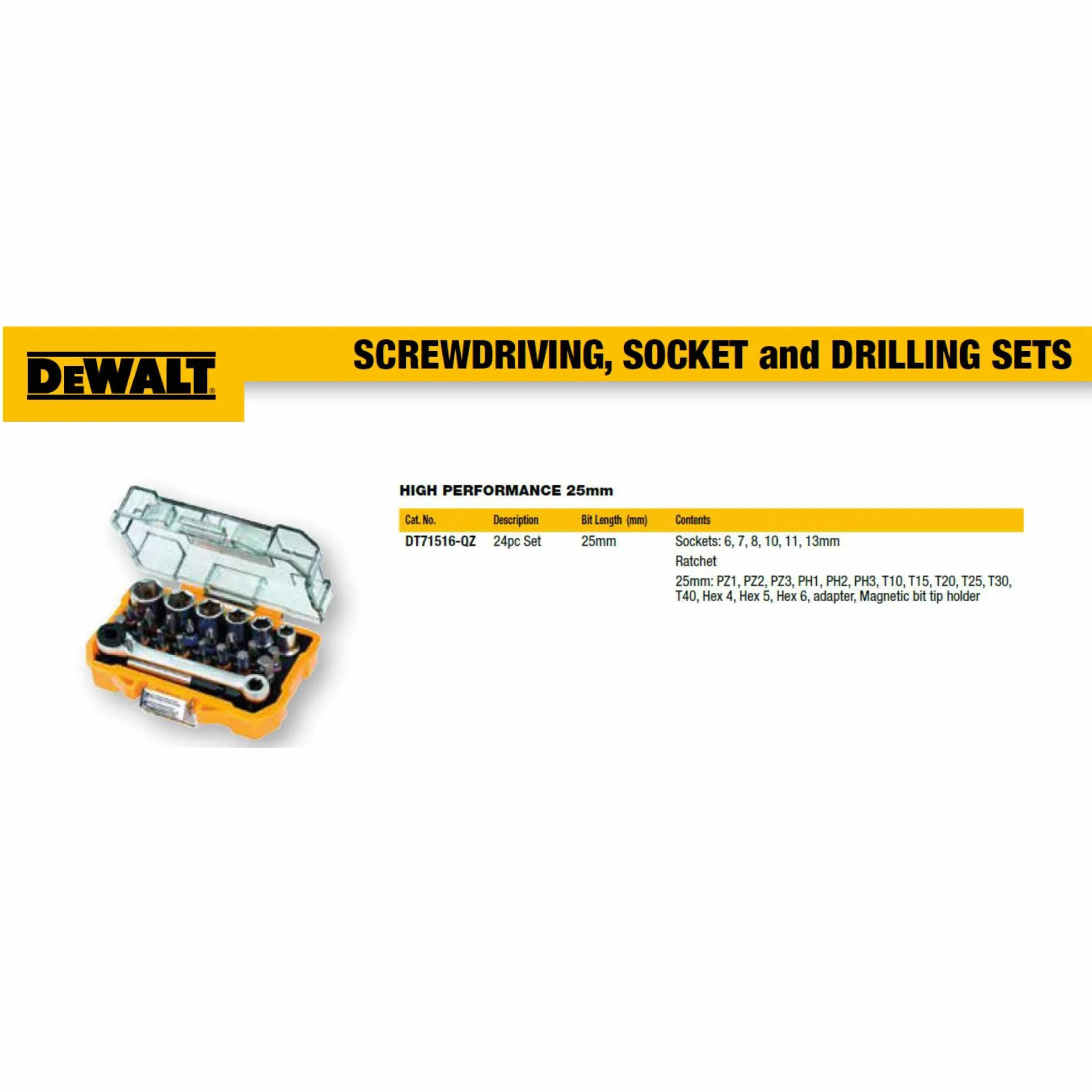 DeWalt Zestaw bitów i grzechotek (24-częściowy, w wytrzymałej obudowie, kompatybilny z TSTAK) DT71516