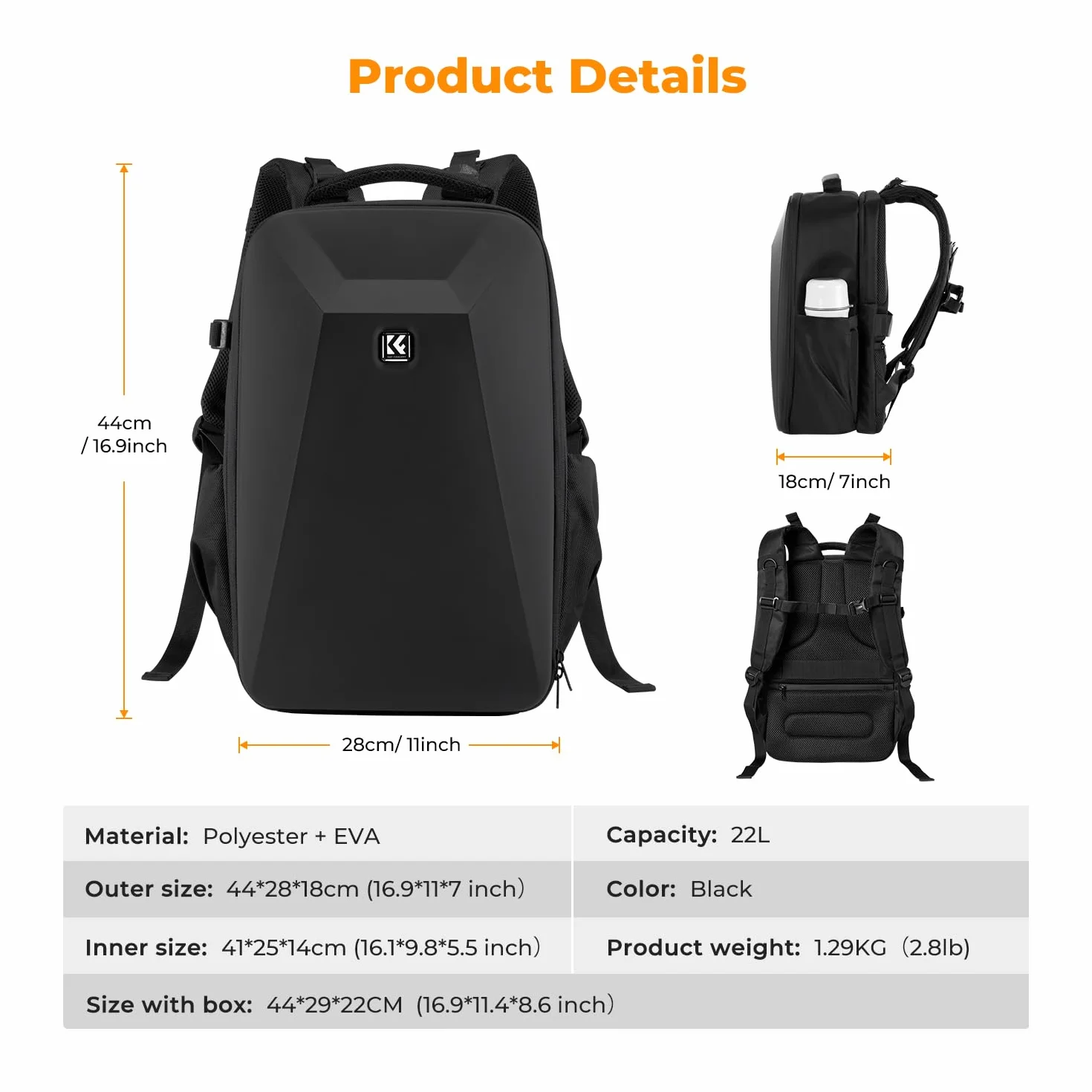 K&F CONCEPT Wodoodporny plecak na zdjęcia 15,6" Kieszeń na laptopa twarda torba na aparat