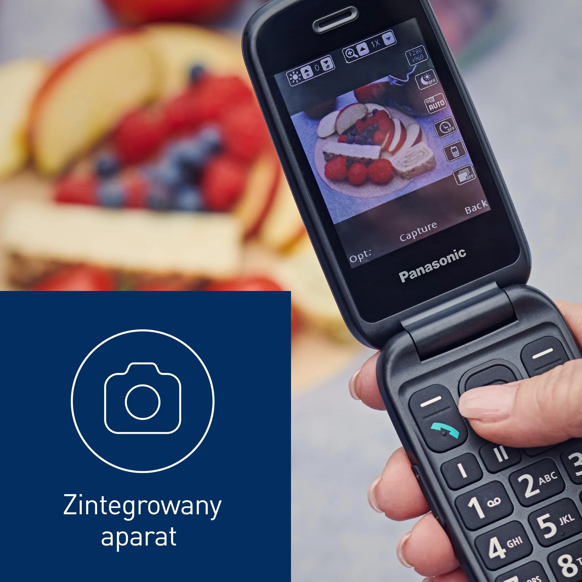 Panasonic KX-TU550 telefon dla seniora z klapką (duży ekran 2,8", aparat 1,2 MP, Clear Voice VoLTE, połączenia priorytetowe, tryb głośnomówiący), czarny