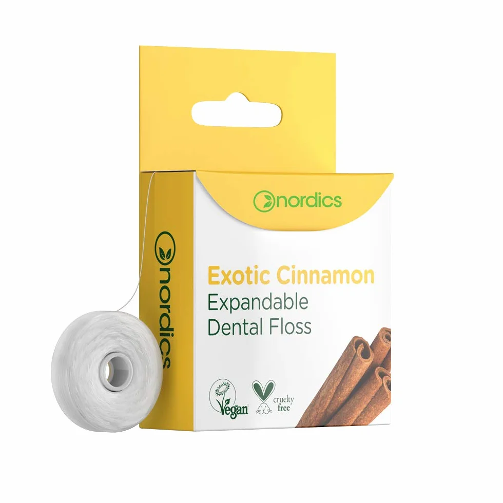 Nordics Organic Care Ekologiczna nić dentystyczna PLA zmienna szerokość z cynamonem, 15 g