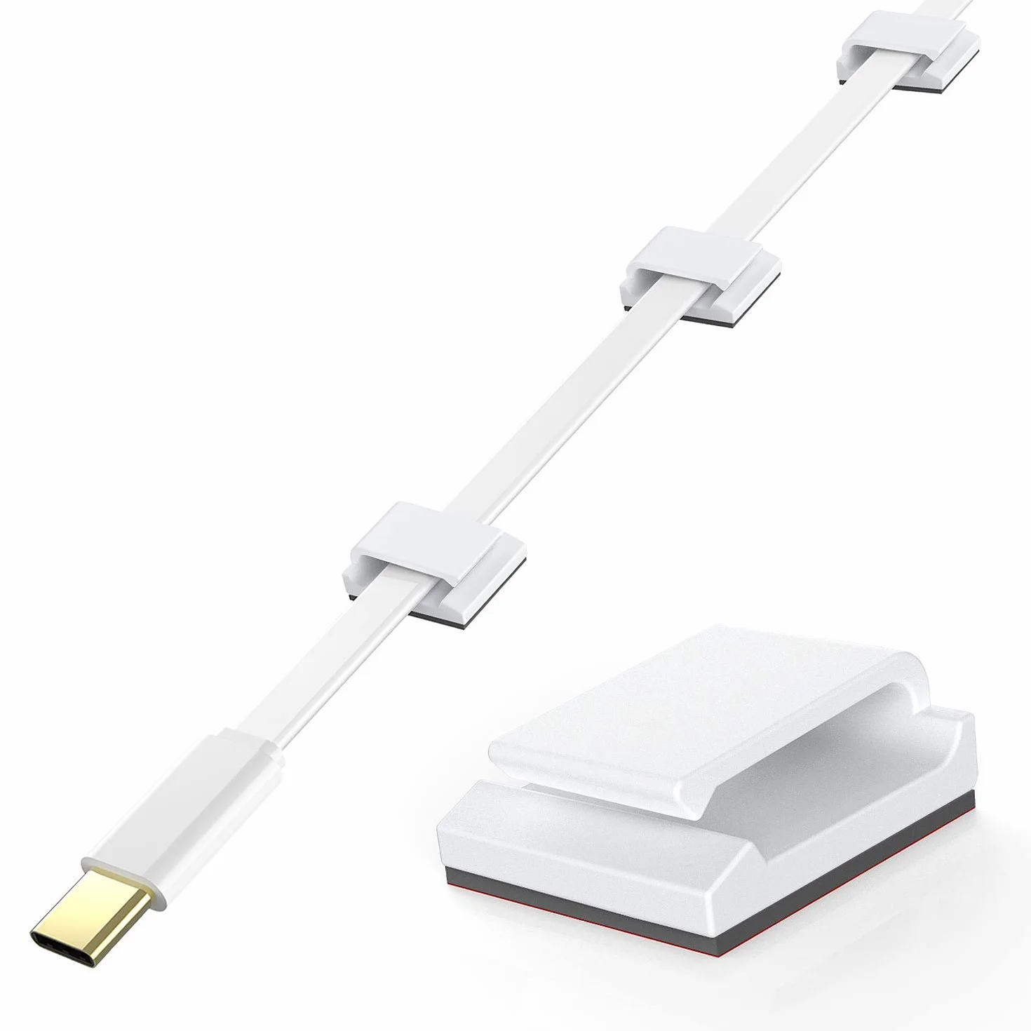 AGPTEK 100 sztuk płaskich klipsów kablowych z taśmami samoprzylepnymi, klipsy świetlne, klipsy dekoracyjne, samoprzylepne, haczyki elektryczne, uchwyt na kabel Ethernet, dom, biuro, biały
