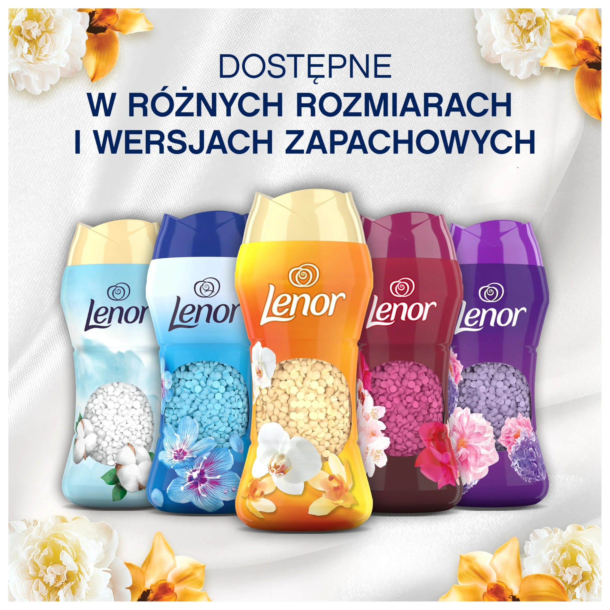 Lenor perfumowane perełki zapachowe do prania 195g, Gold Orchid & Vanilla, zapach non stop do 12 tygodni dla przechowywanych ubrań