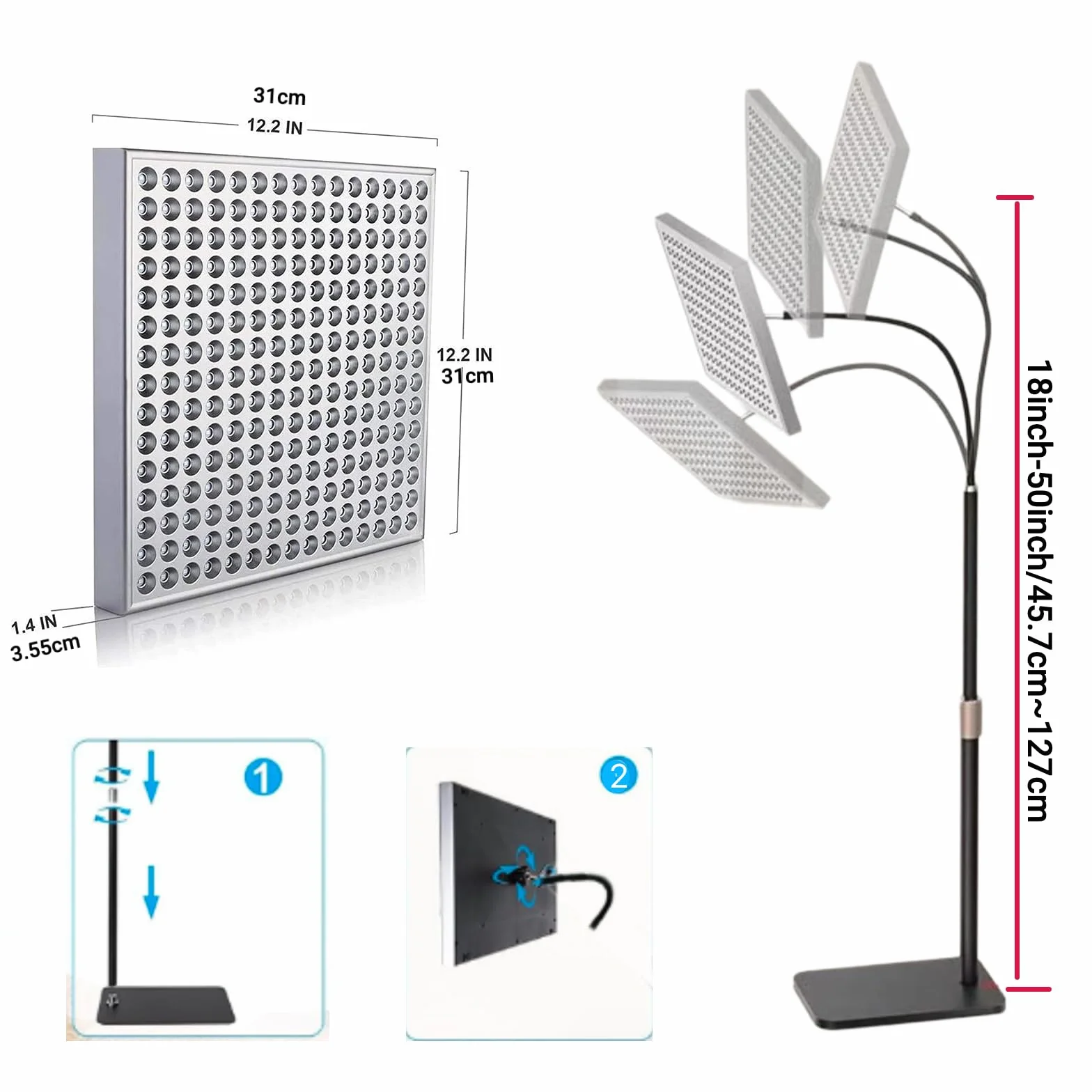225 LED Lampa panelowa do terapii światłem czerwonym, 660nm i 850nm Urządzenie do terapii światłem czerwonym bliskiej podczerwieni do całego ciała,twarzy,szyi,pleców,ramion,talii,kolan,łagodzenie bólu