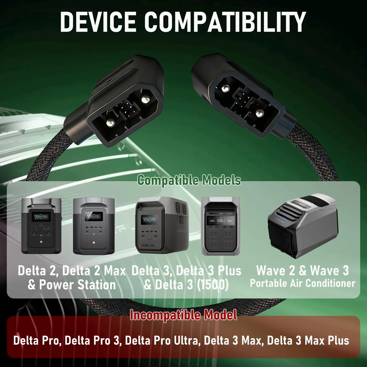 Dodatkowy kabel zasilający do baterii EcoFlow – szary pleciony kabel połączeniowy 101 cm do Delta Max/Delta 2/Delta 3 Series i Wave 2/3, niekompatybilny z Pro/Pro 3/Ultra/3 Max
