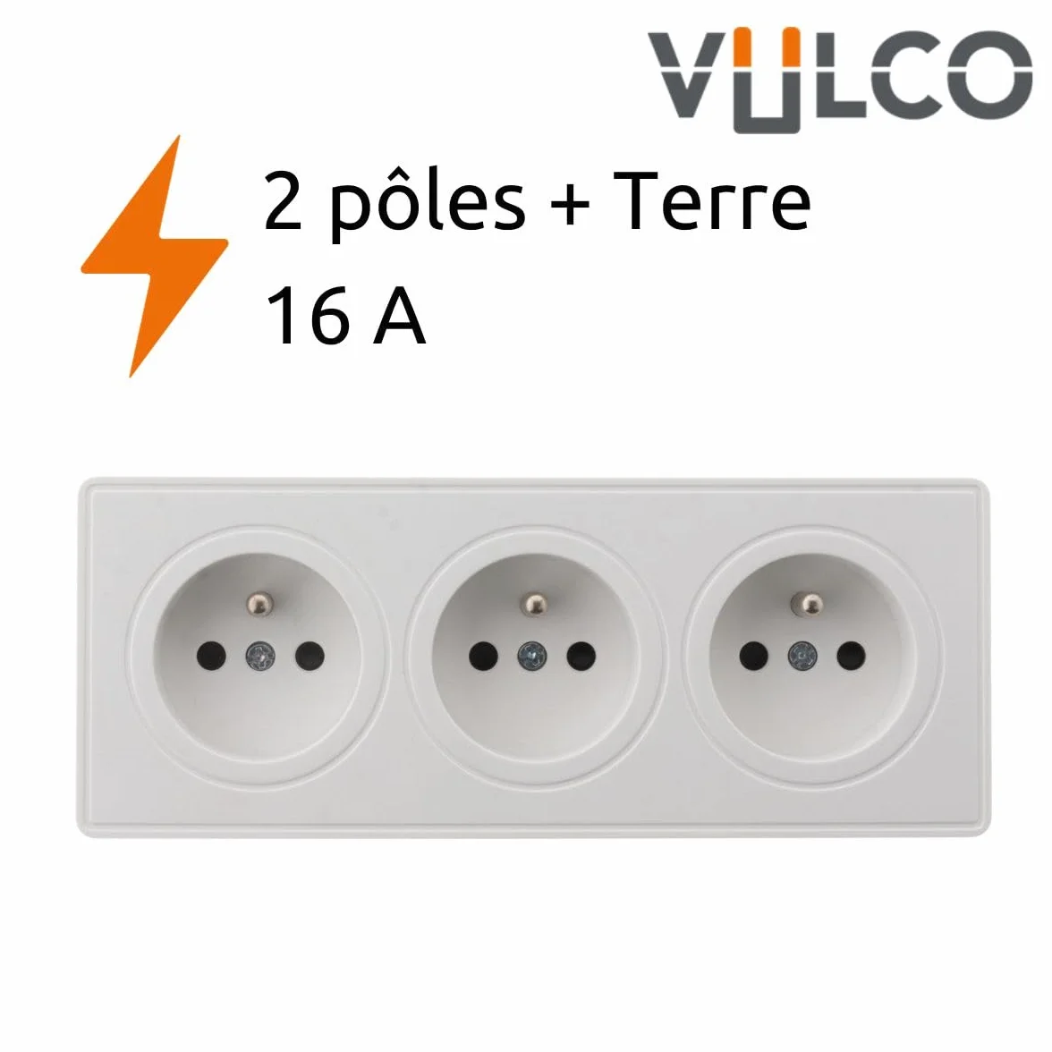 Potrójne białe gniazdo 2P+T 16A - seria Vulco - Zenitech