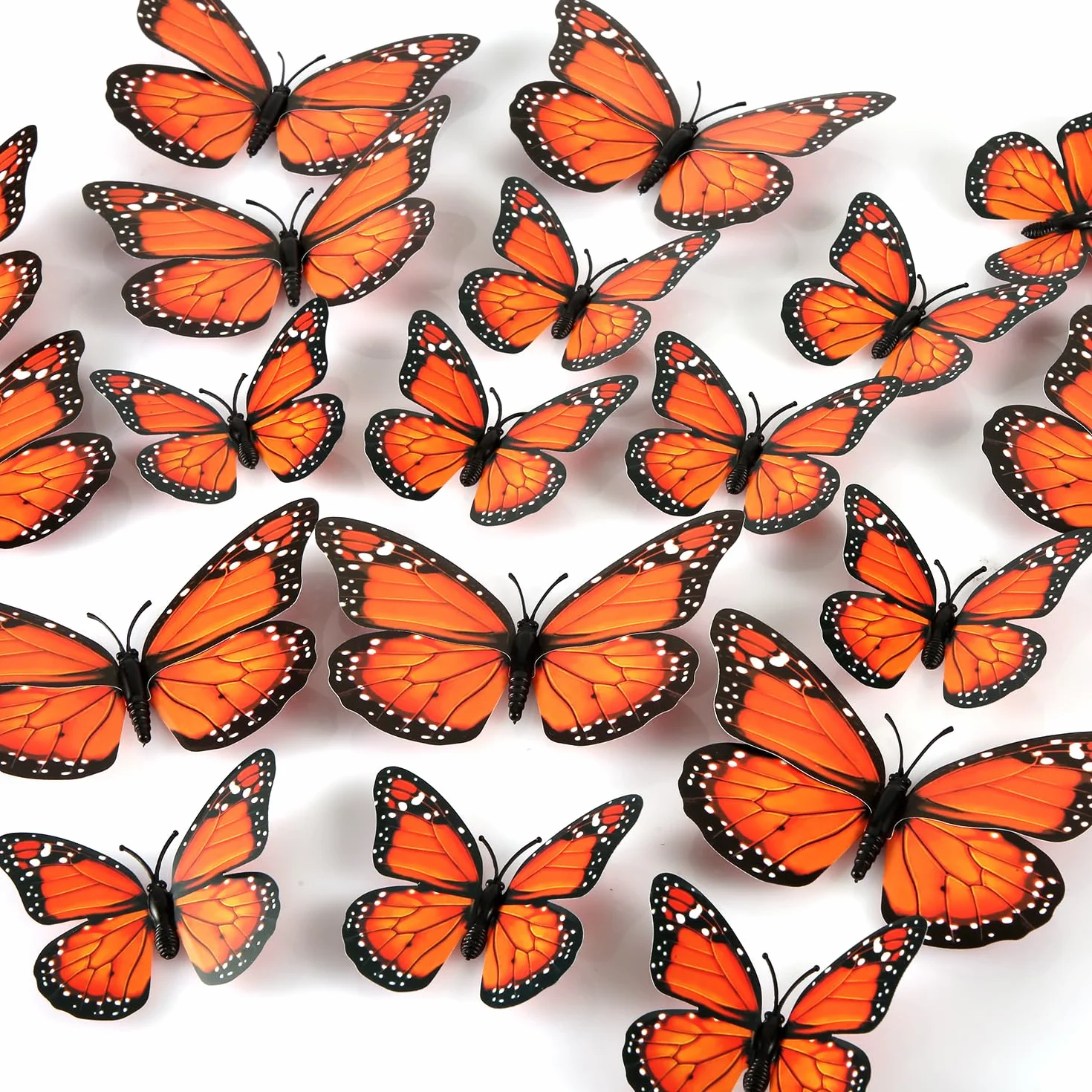 24 Szt. Magnesy Motyl Monarcha, Sztuczny Dekoracje, Naklejki Scienne 3D Motyl Naklejka do Rzemiosla Sciany Domu Wystroju Sztuki Lodówki Halloween Urodzin Imprezy (Pomaranczowy)