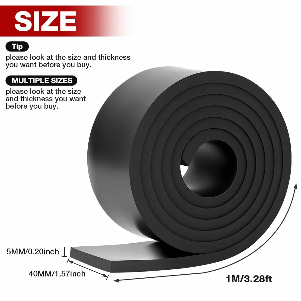 Elastyczny pasek gumowy Rolka gumowa 1m×40mm×5mm, antywibracyjny pasek neoprenowy (nie klej), do uszczelnień DIY, ochrony wykładzin podłogowych, antywibracyjnych, antypoślizgowych