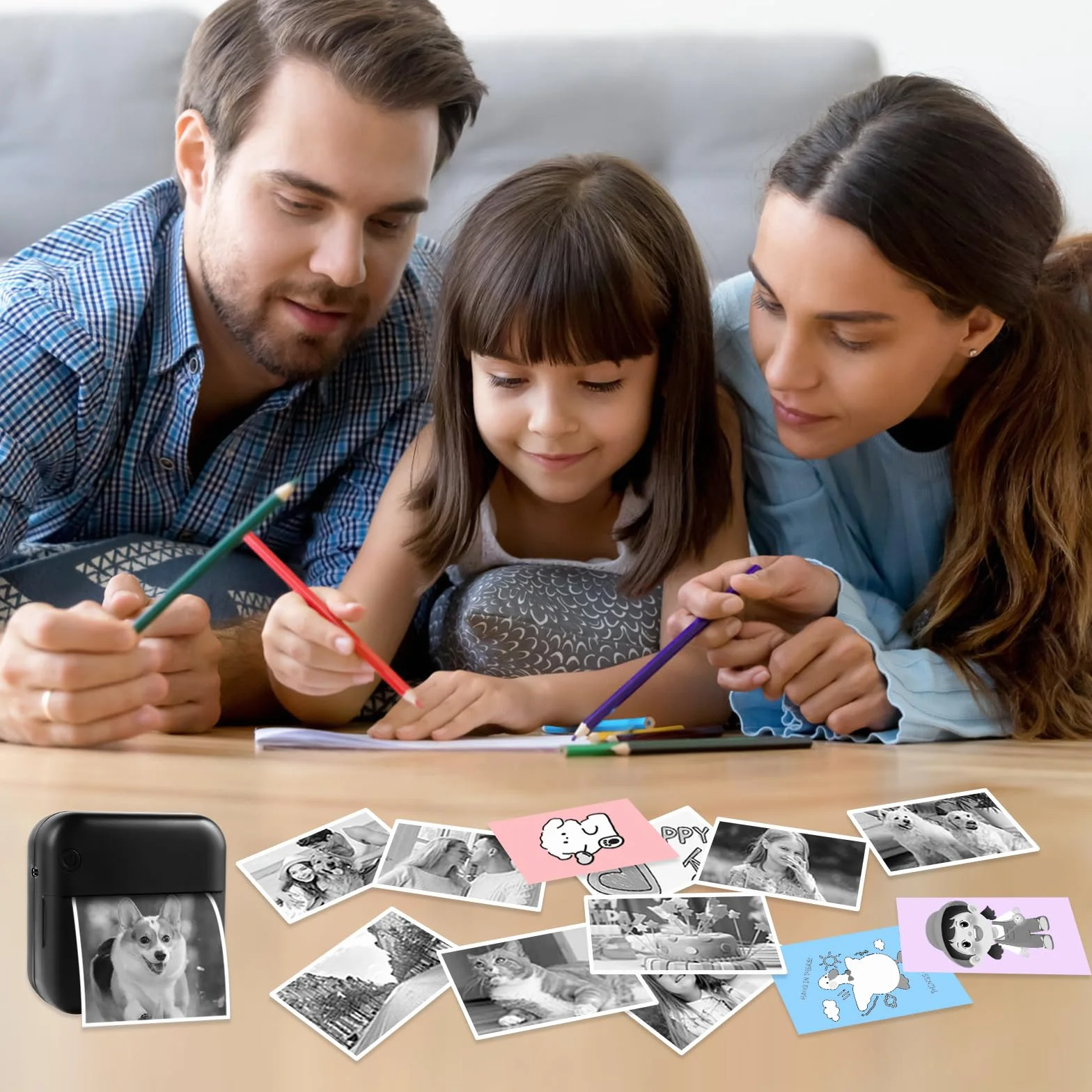 GuKKK Mini drukarka, mobilna drukarka fotograficzna, przenośna mini drukarka fotograficzna, bezprzewodowa drukarka fotograficzna, drukarka Bluetooth, pomoc w nauce, notatki, dziennik, notatki