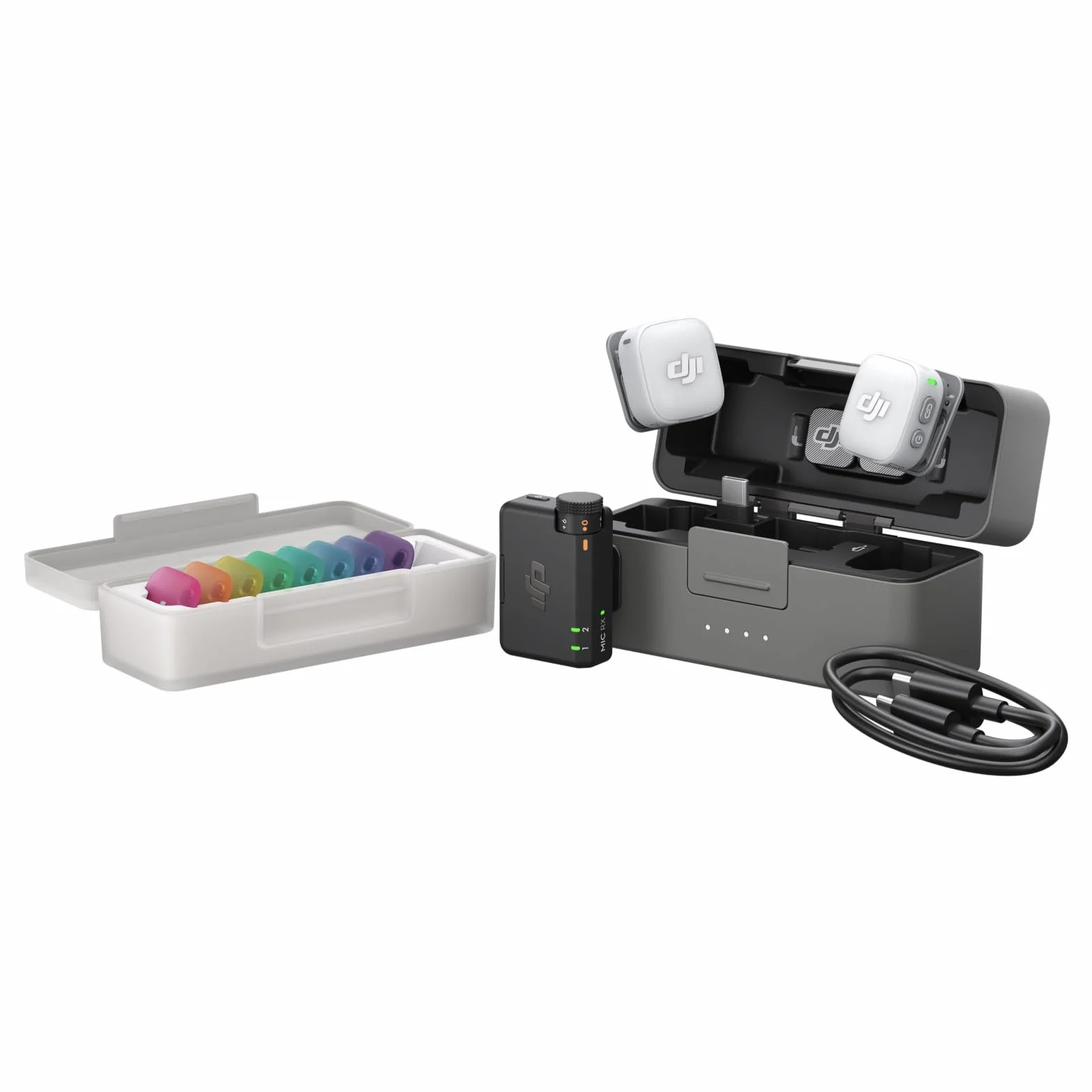 DJI Mic Mini 2 (2 TX + 1 RX standard + etui ładujące), profesjonalny mikrofon bezprzewodowy lavalier do iPhone'a i Androida/aparatu/tabletu/PC, do filmów społecznościowych, wielokolorowa osłona