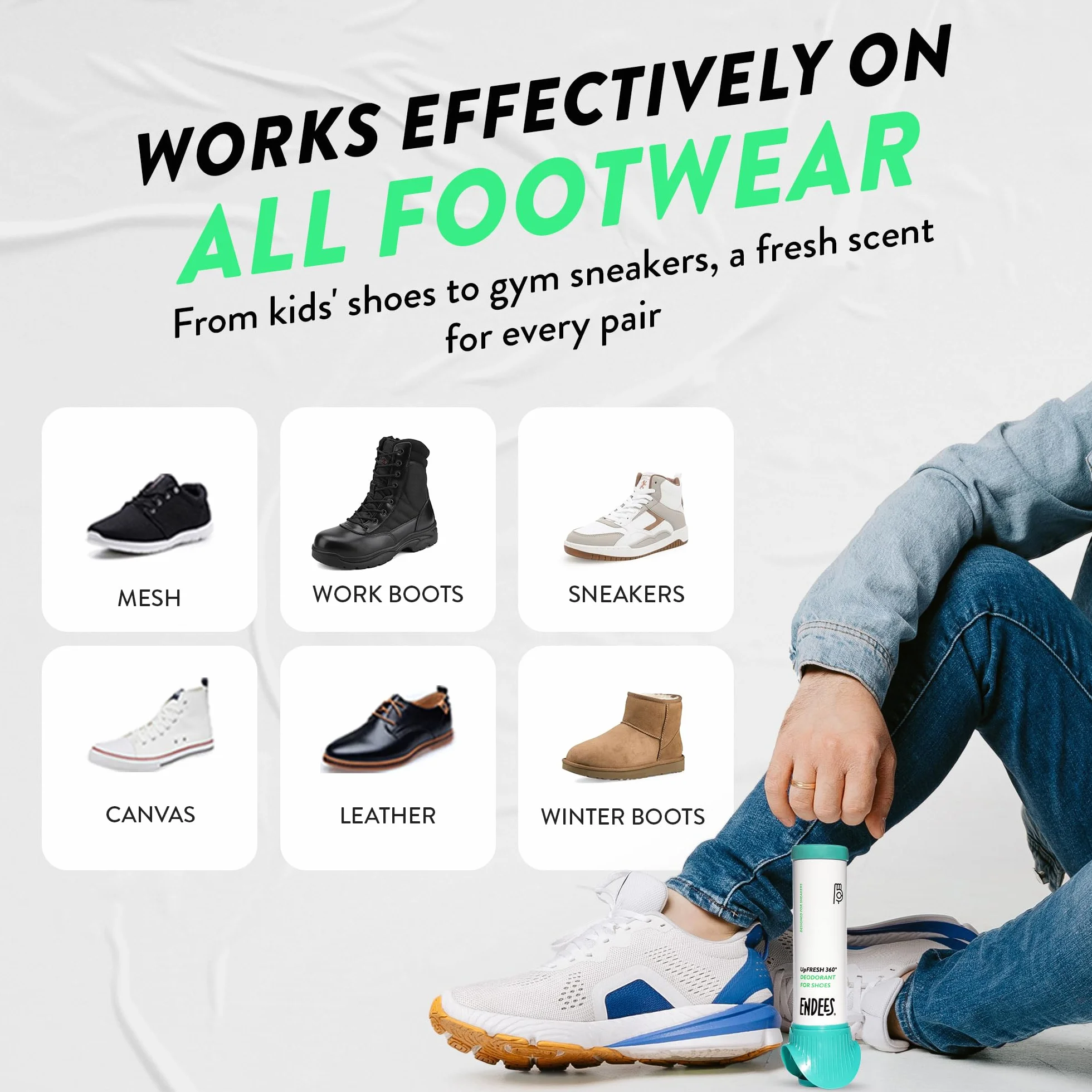 Endees – Dezodorant do Butów UpFresh 360° w Sprayu (100ml), Długotrwała Świeżość i Łatwa Aplikacja 360° – Zapach Unisex – Neutralizujący Dezodorant – na Codzień i Podczas Treningu