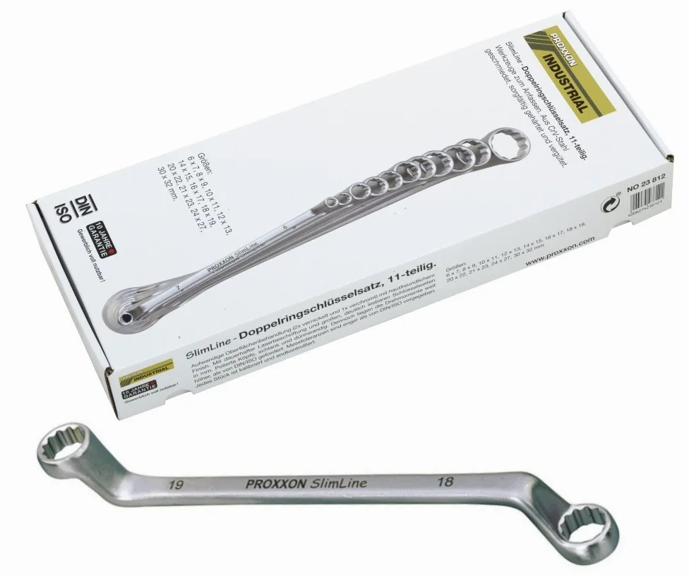PROXXON 23812 zestaw kluczy oczkowych podwójnych 6-32 mm, 11-częściowy zestaw w kartonie seria SlimLine