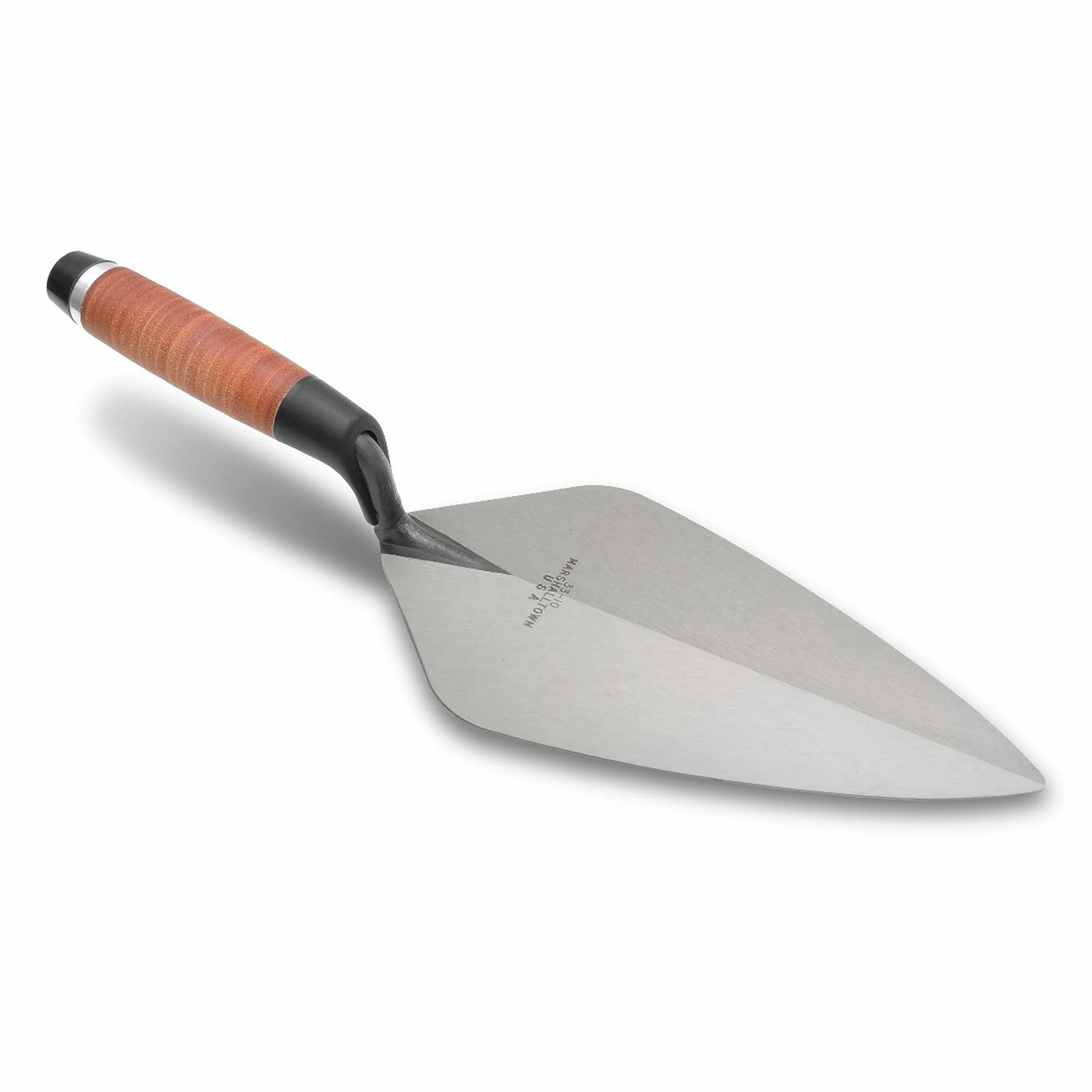 Kielnia Marshalltown w stylu londyńskim ze skórzanym uchwytem wykonanym ze stali węglowej, wymiary: 305x130 mm