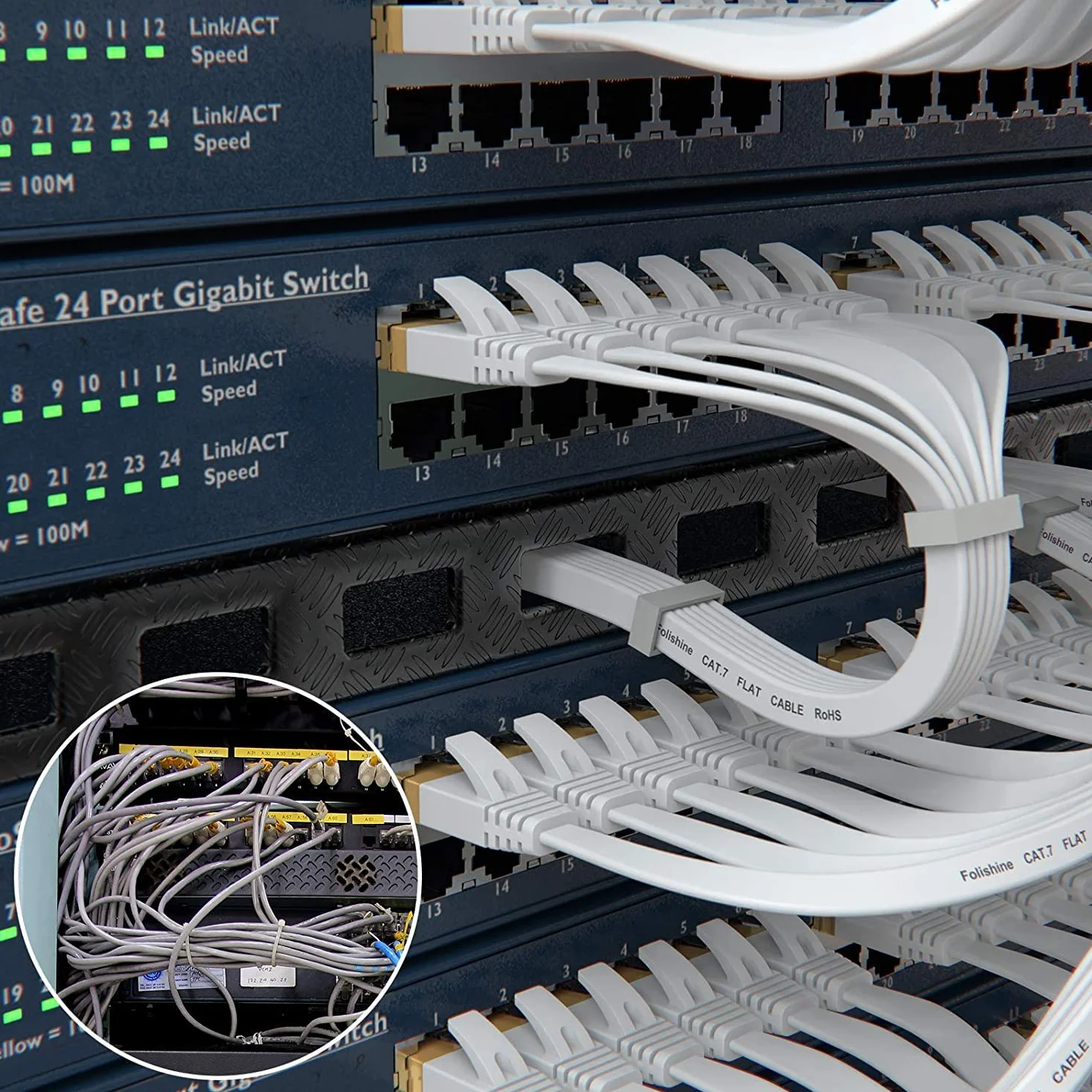 Folishine Kabel Ethernet Cat7 o dużej przepustowości, 5 m, płaski kabel LAN ze złączem STP RJ45 do routera, modemu, szybszy niż Cat5e/Cat5/Cat6/Cat6e - biały