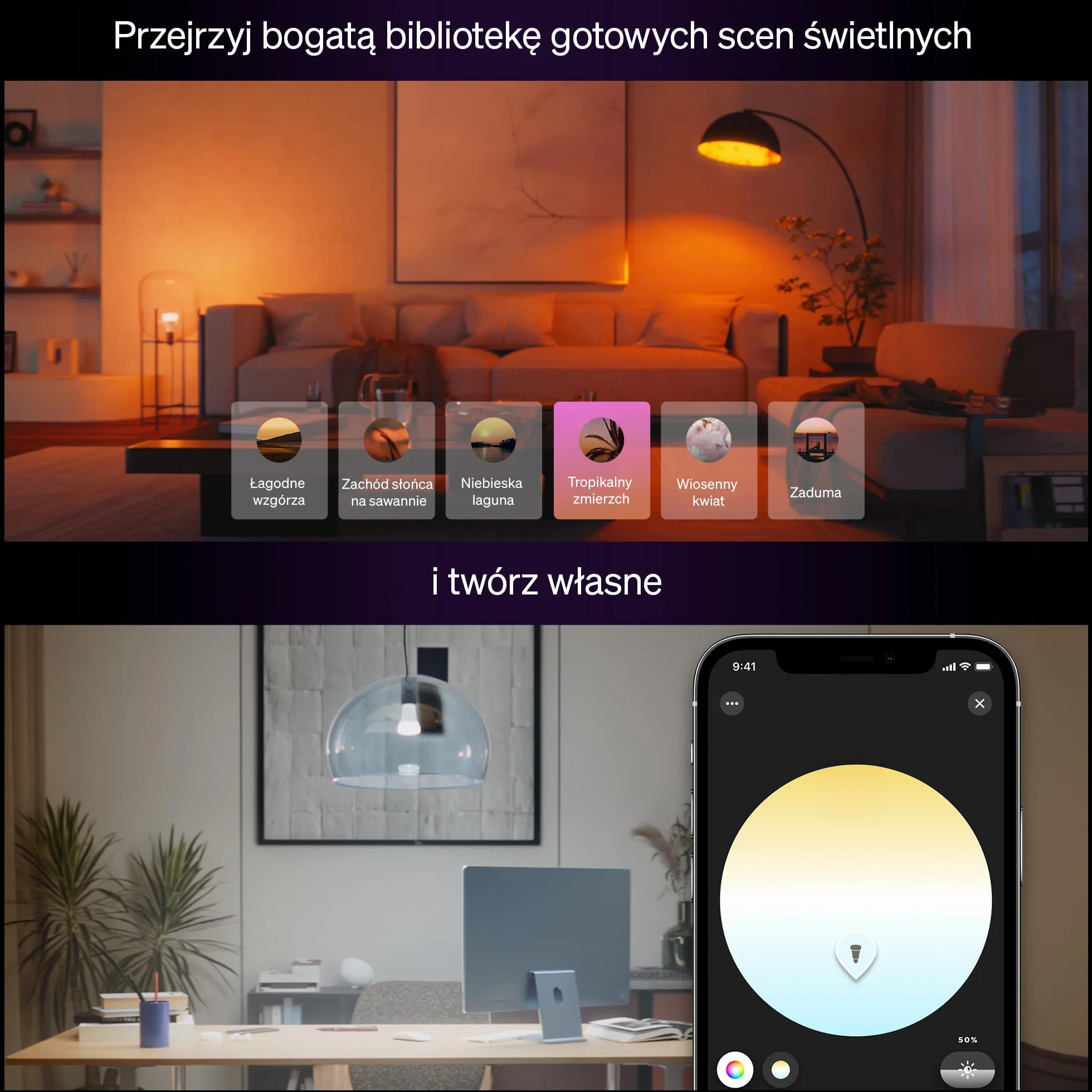 Żarówka Philips Hue Smart LED A60, White and Color Ambiance, trzonek E27, 8,1 W, pełne spektrum światła 1000K–20000K, 1100 lumenów, przyciem, działa z Alexa, Google Assistant i Apple Home, op. 1 szt.