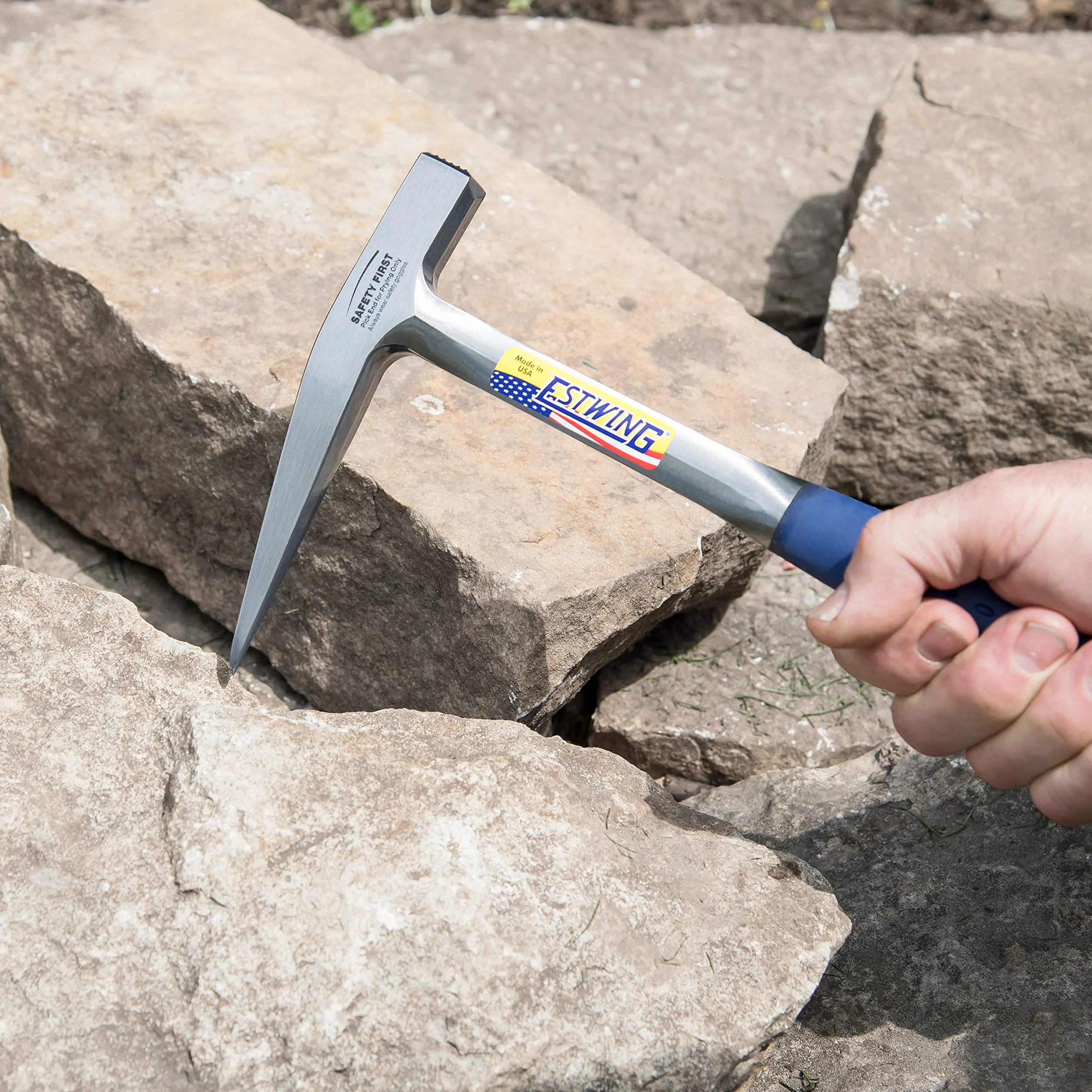 ESTWING Rock Pick - 13 oz Geology Hammer with Smooth Face & Shock Reduction Grip - E3-13P