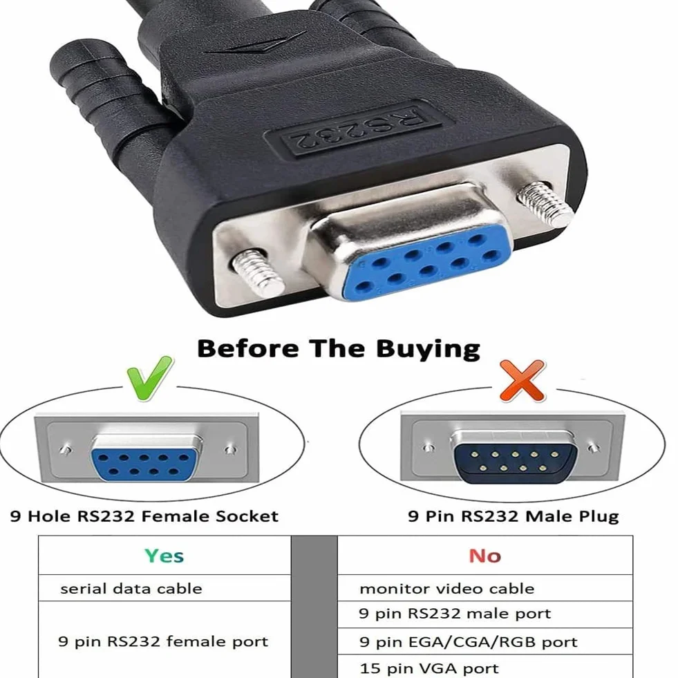 DTECH DB9 RS232 kabel szeregowy gniazdo do gniazda kabel modemowy pełny Handshake 7-przewodowy zwrotnica częstotliwości do transmisji danych (1,5 stopy, czarny)