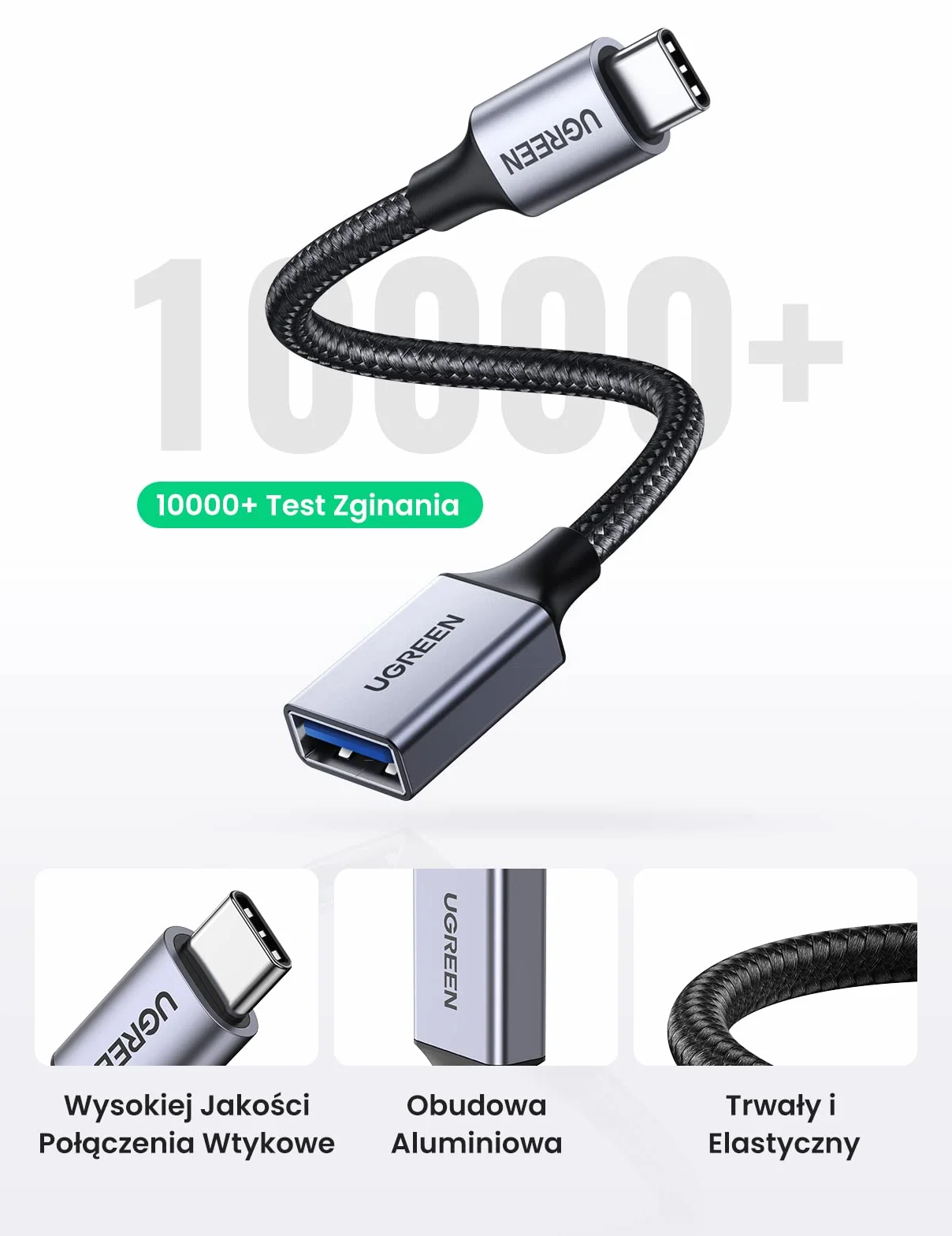UGREEN USB 3.0 OTG Adapter USB C na USB A Kabel Jasnoszary