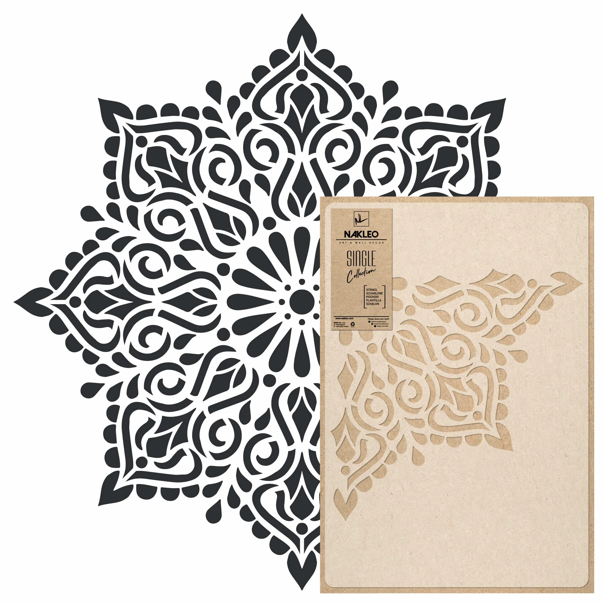 NAKLEO Mandala Szablon Malarski do Malowania Ścian Duży, 105 cm Hinduska Koło Mandala Ornament Geometryczny, Wielorazowy Wielokrotny Plastik, Wzór DIY Dom Dekoracje, Papier Ściany Tkaniny Drewno Meble