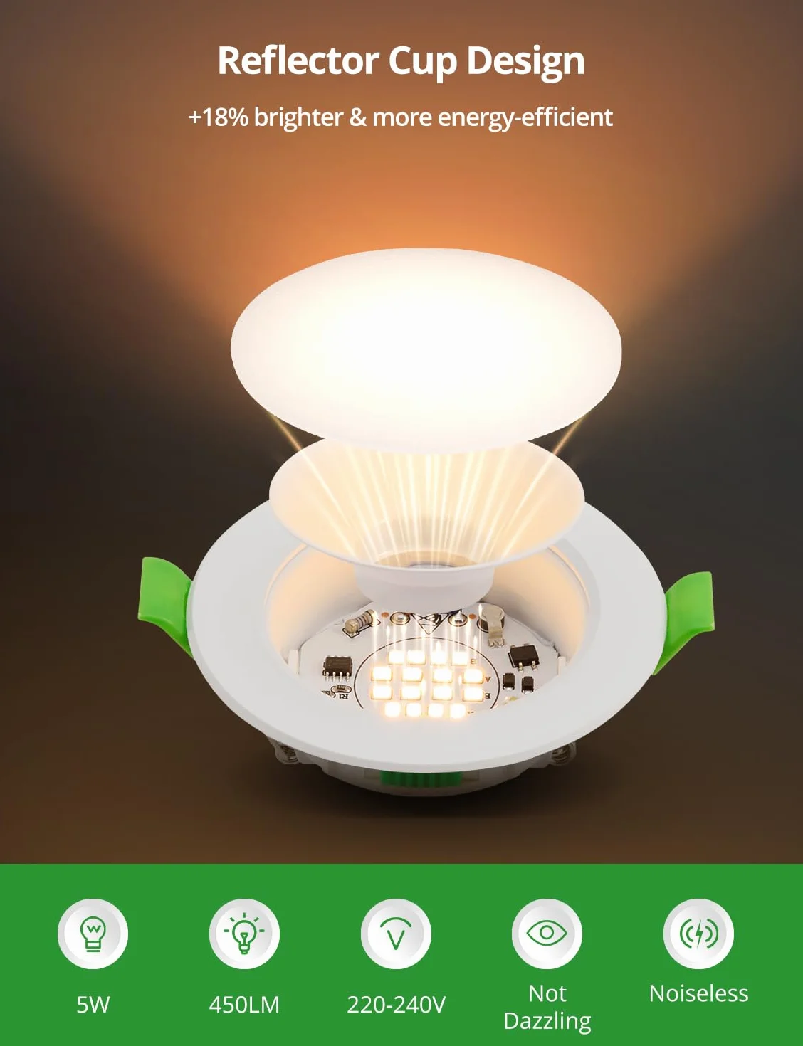 HOMEOW Downlight LED ściemniane, 5 W wewnętrzne reflektory sufitowe wpuszczane ciepła biel 2700 K, naturalne 4000K i zimne 6000 K, oko wołu IP44 łazienka, otwór 68-80 mm, bardzo płaski 25 mm