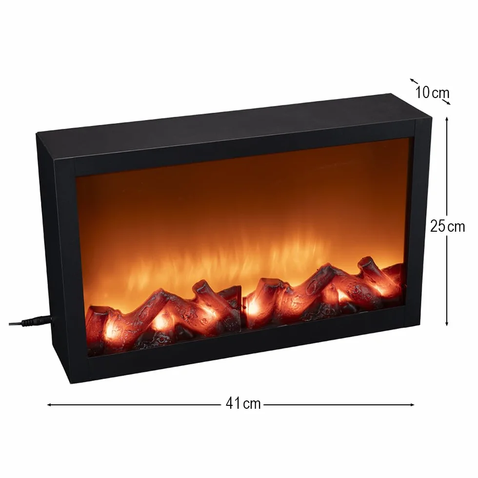 Kominek LED, dekoracyjny ogień elektryczny, bez ogrzewania, realistyczny efekt ognia / płomienia, 41 x 10 x 25 cm, z funkcją timera (6 godzin włączony, 18 godzin wyłączony)