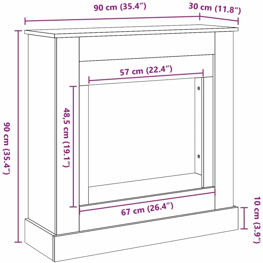vidaXL Obudowa kominka, czarna, 90x30x90 cm, materiał drewnopochodny, obudowy kominków, rama kominka, zabudowa kominka, kominek, gzyms do kominka