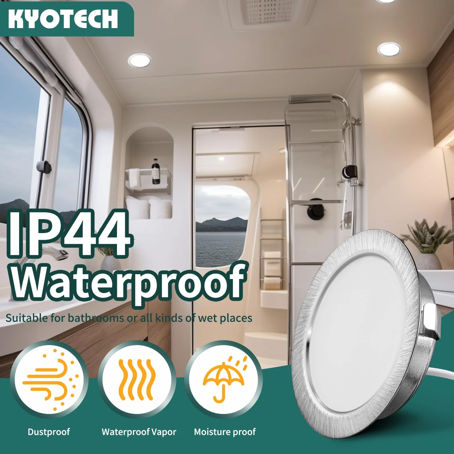 Zestaw 3 lamp meblowych LED 230V, 3,5W LED IP44 G4 15mm płaskich reflektorów wpuszczanych do mebli, 3000K ciepła biel, oświetlenie okapu kuchennego, oświetlenie łazienkowe punktowe wpuszczane (Nikiel szczotkowany)