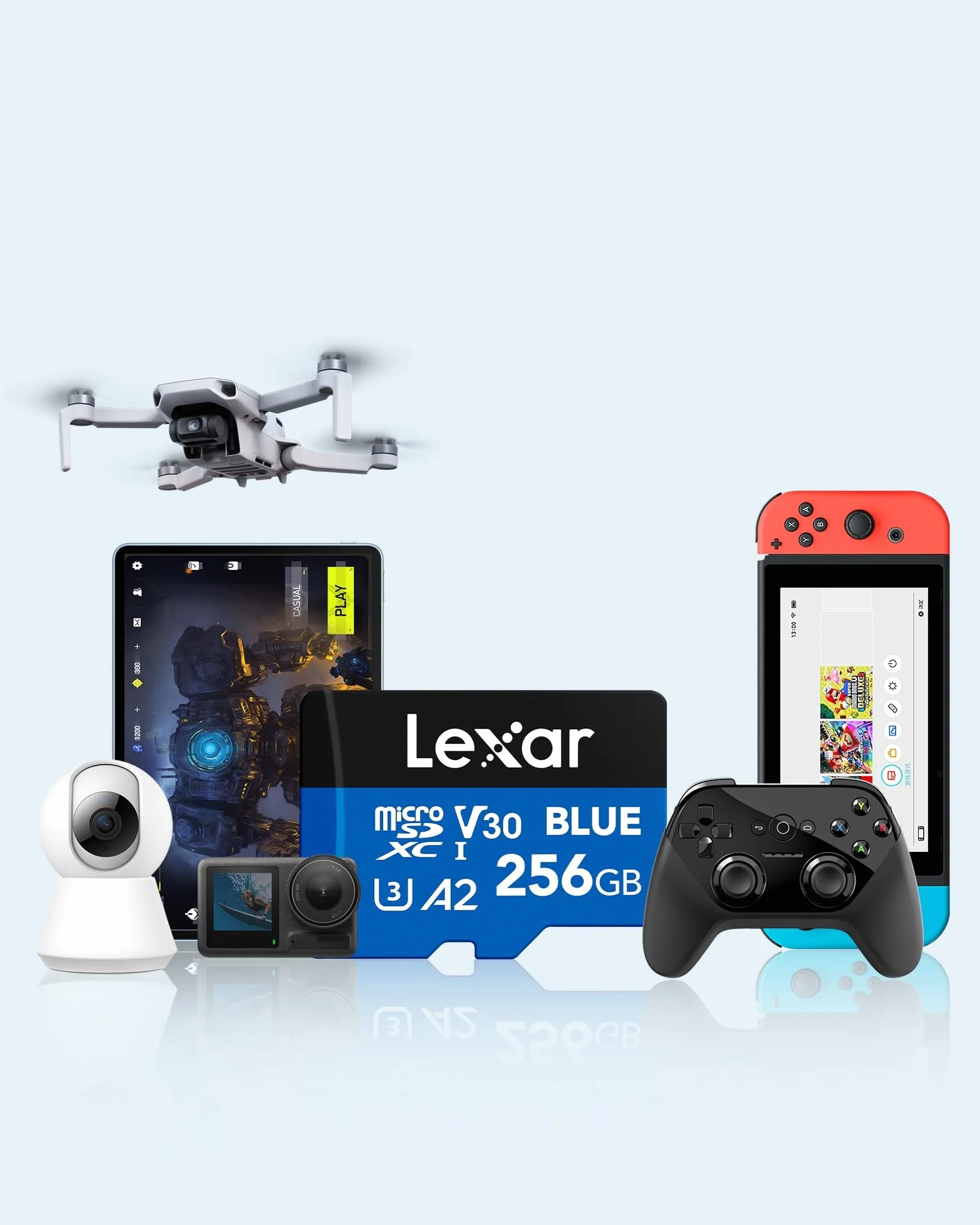 Lexar Karta Micro SD Niebieska 256GB, do 160 MB/s Odczyt, karta microSDXC UHS-I, Klasa 10, U3, V30, A2, Full-HD i 4K Wideo, karta pamięci wysokiej prędkości dla smartfonów/tabletów/kamer akcji
