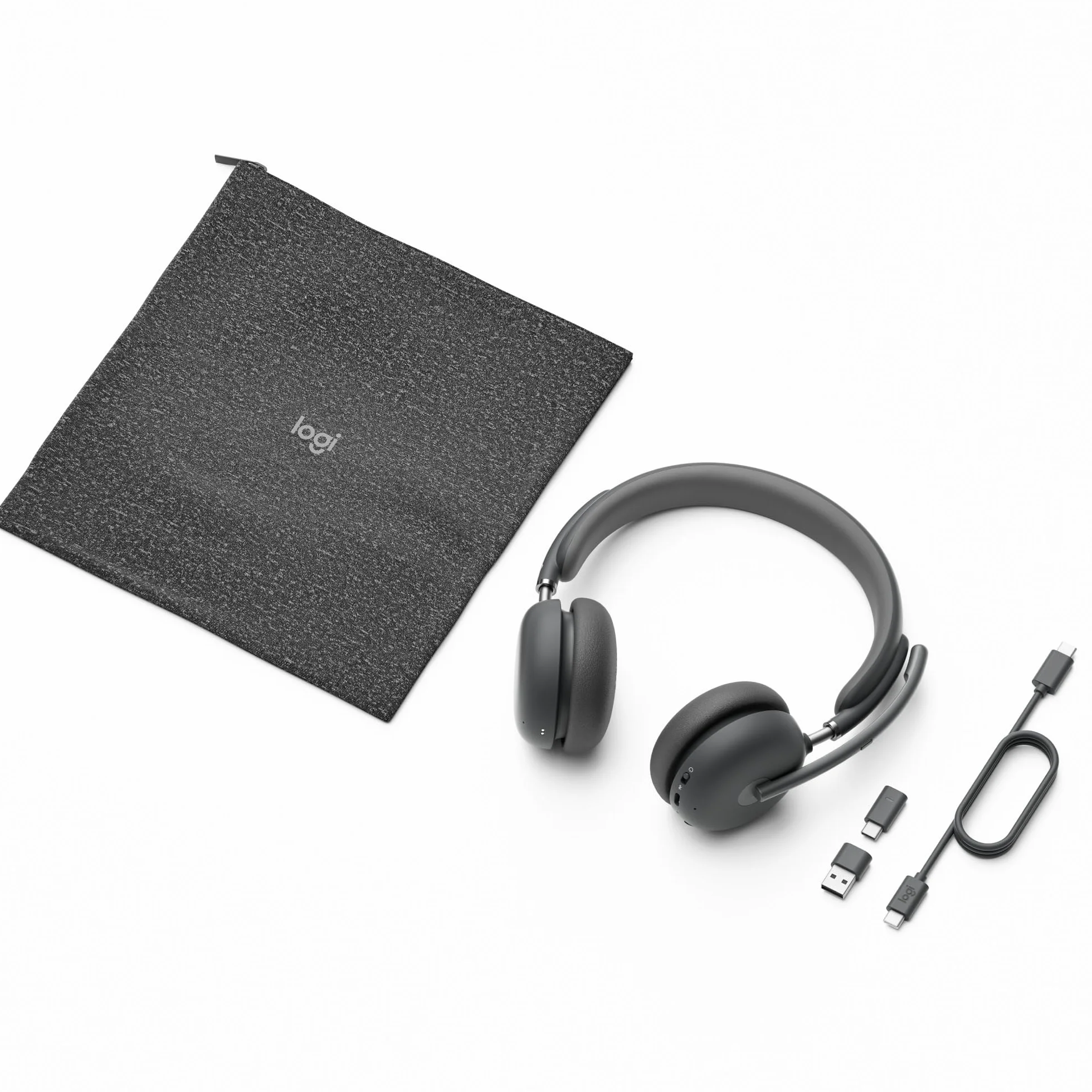 Logitech Zone Wireless 2 Premium zestaw słuchawkowy z redukcją szumów z hybrydowym ANC, Bluetooth, USB-C, USB-A, certyfikat Zoom, Google Meet, Google Voice, Fast Pair, grafitowy