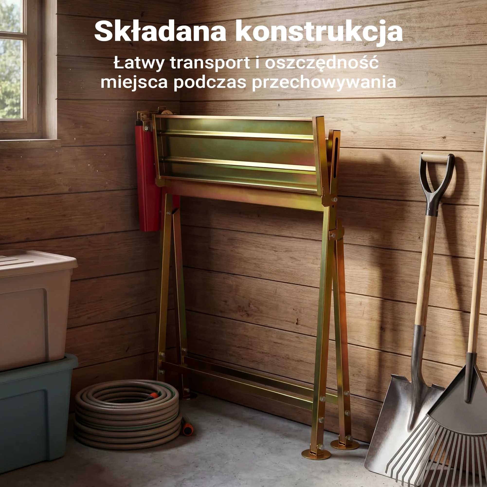 Wiltec Składany stojak do cięcia drewna z uchwytem na piłę 88x71x96 cm, stabilny koziołek ze stali ocynkowanej, kobyłka do drewna opałowego do 120 kg