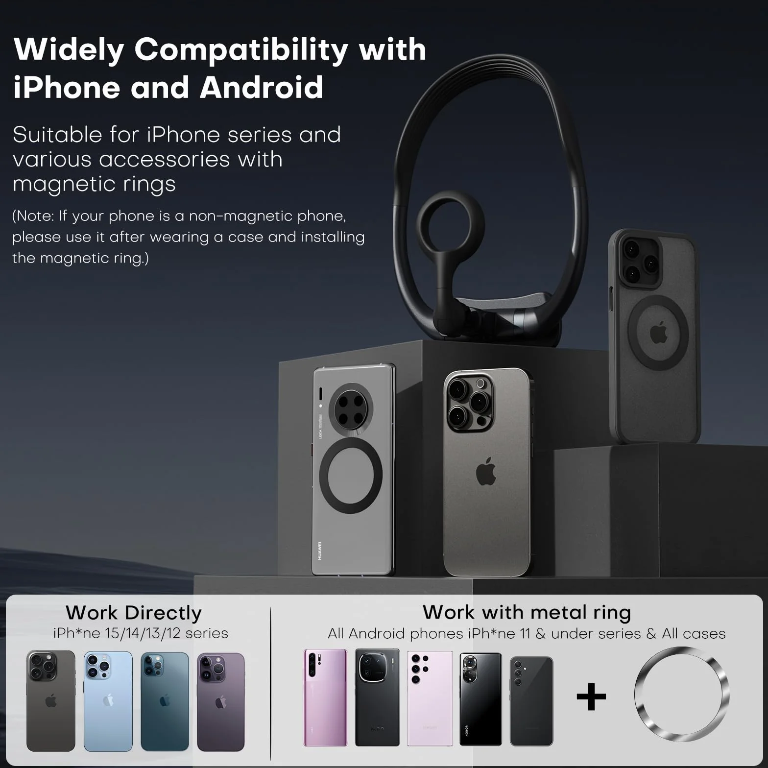 REYGEAK Magnetyczny uchwyt na telefon do selfie POV, pasek piersiowy, mocowanie na szyję dla Mag-Safe iPhone 15 14 13 12 Pro Max
