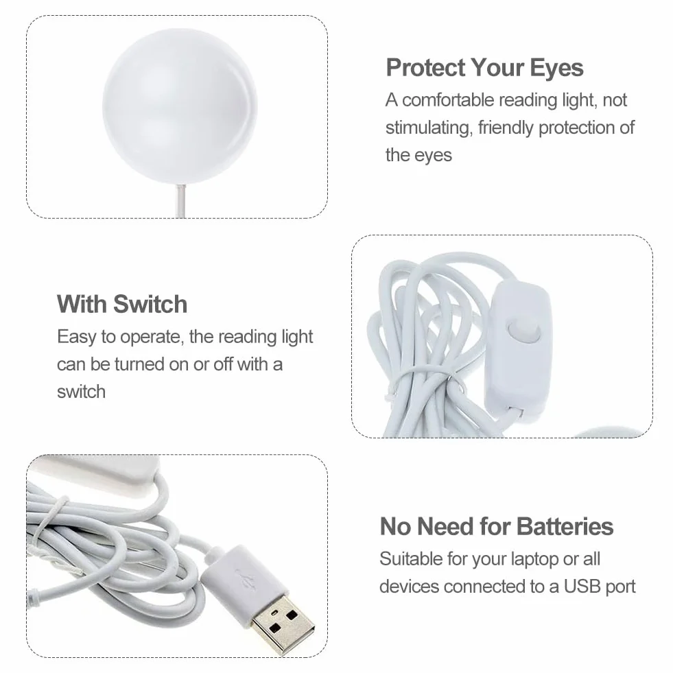 Mini lampa magnetyczna USB, lampka nocna LED z przełącznikiem, 5 V, 1 W, mała, okrągła lampa z kablem o długości 1,5 m, do komputera, witryn, szaf, notebooka, interfejsu USB, 1,5 m, 34 mm (ciepła biel