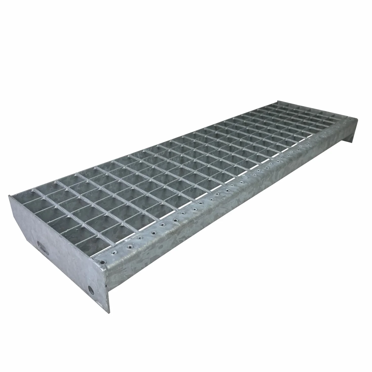 Stopnie kratki ocynkowanej i białej, malowane proszkowo, 1000 x 240 mm, rozmiar oczek 30 mm zgodnie z normą DIN 24531, odporność na poślizg R11, odporna na warunki atmosferyczne