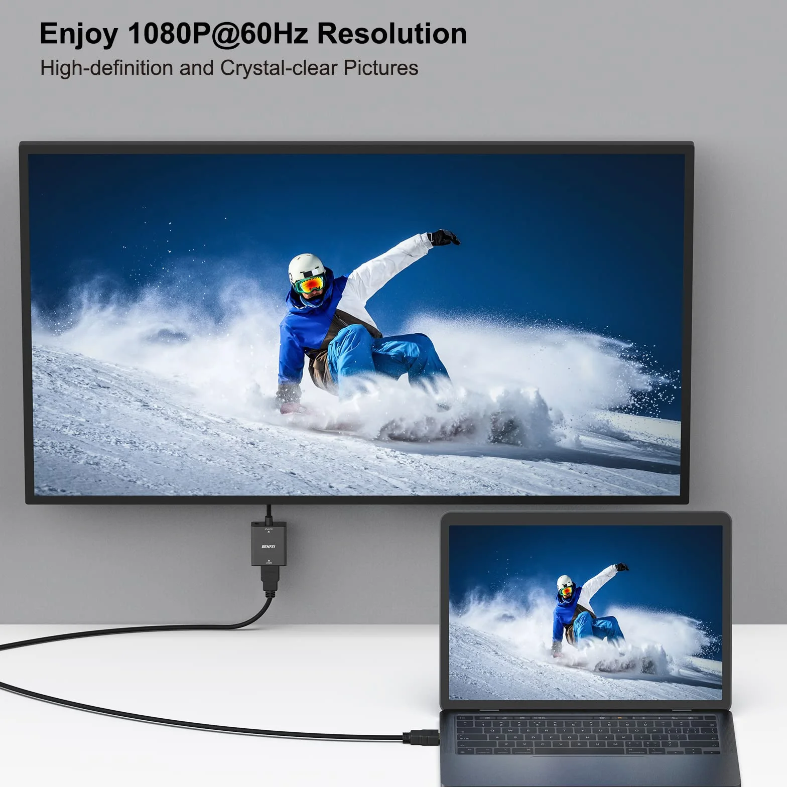 BENFEI Adapter HDMI na VGA, żeńskie wejście HDMI na męski adapter wyjścia VGA z gniazdem audio 3,5 mm, kompatybilny z TV Stick, komputerem, laptopem, monitorem, projektorem, Raspberry Pi, Roku, Xbox i