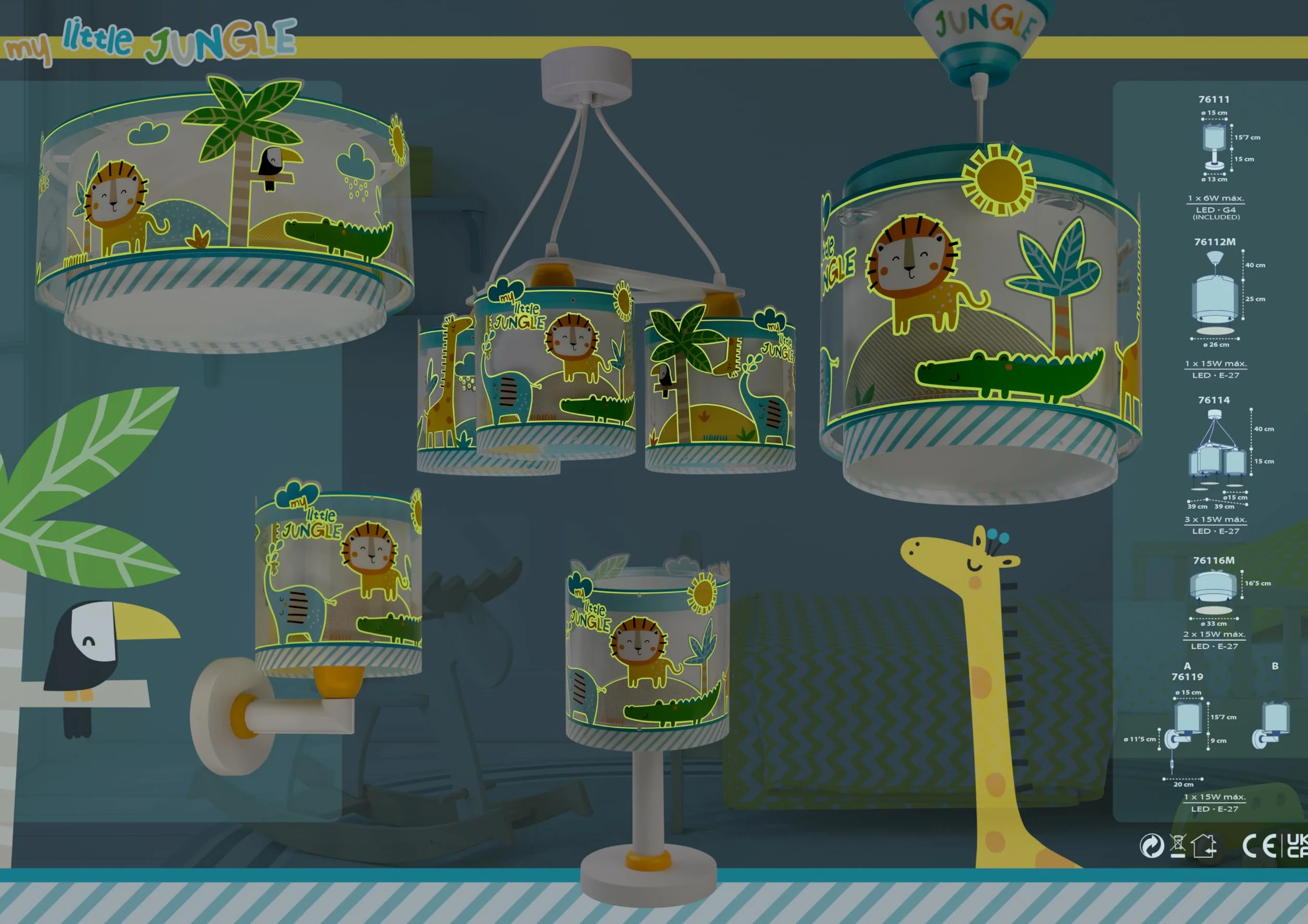 Dziecięca lampa sufitowa Dalber z 3 źródłami światła My Little Jungle Jungle Animals