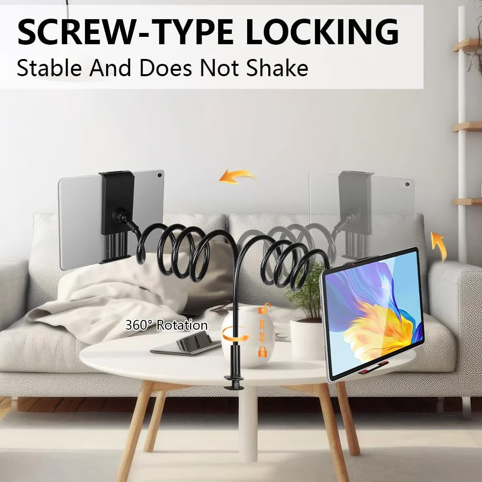flintronic Uchwyt na tablet z gęsią szyją, regulowany elastyczny uchwyt na tablety uchwyt na stół, leniwy uchwyt na ramię, stojak na telefon kompatybilny z iPad Air Pro mini, iPhone, przełącznik
