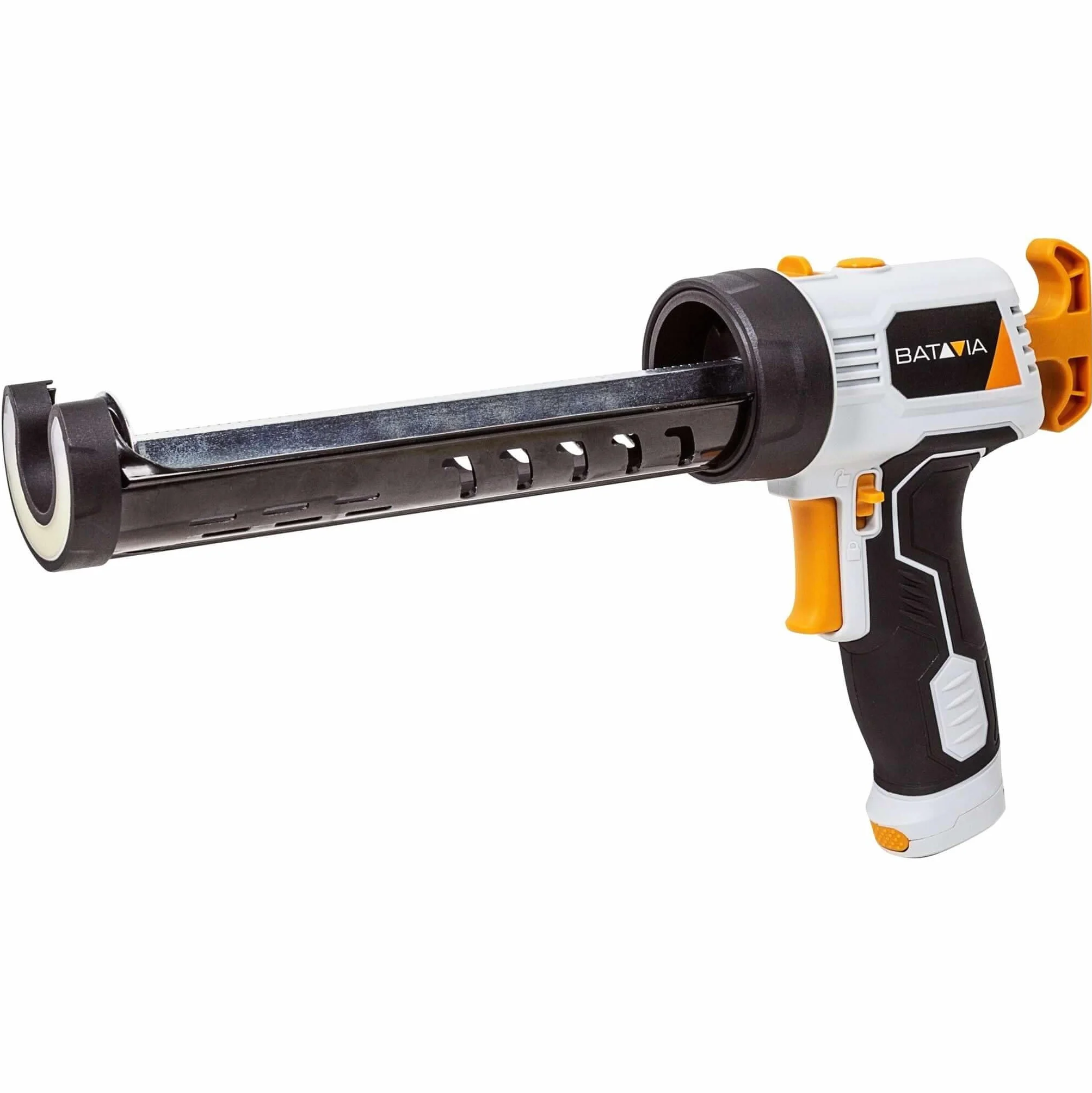 Batavia Maxxpush 6 V elektryczny pistolet uszczelniający z lampą roboczą LED, moc wytłaczania, 150 kg, lekki, odporny na wyciek, kompatybilny z tubkami 290-310 ml, zasilanie bateriami AA - Maxxseries
