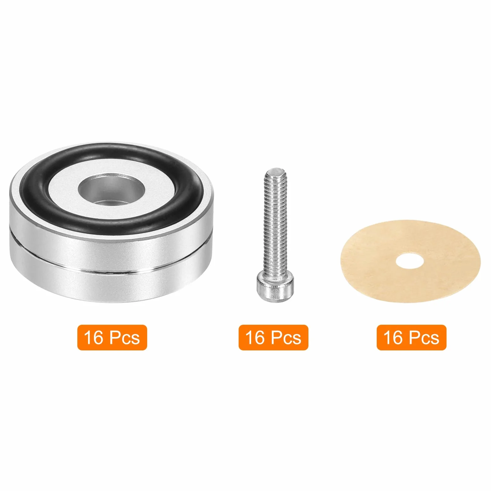 QUARKZMAN Podkładka izolacyjna do subwoofera, 16 sztuk, 40 x 15 mm, podkładki izolacyjne do głośników, kolce do gramofonu, audio, studyjnego, podkładka izolacyjna do urządzeń audio, śruby M4, srebrna