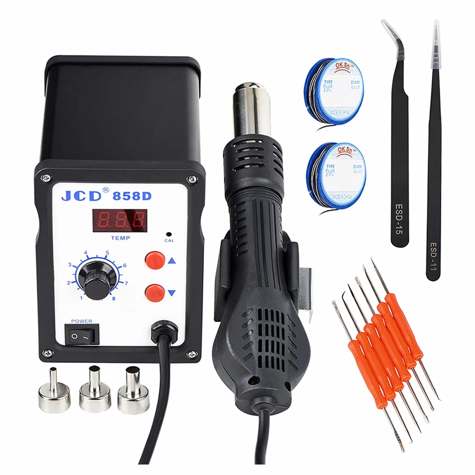 Stacja lutownicza, JCD. Stacja lutownicza 70. 0W 858D. Gorące powietrze 11. 0V 220V. Lutownica PROWADZONY Digital Heat Lutownia do spawania T12
