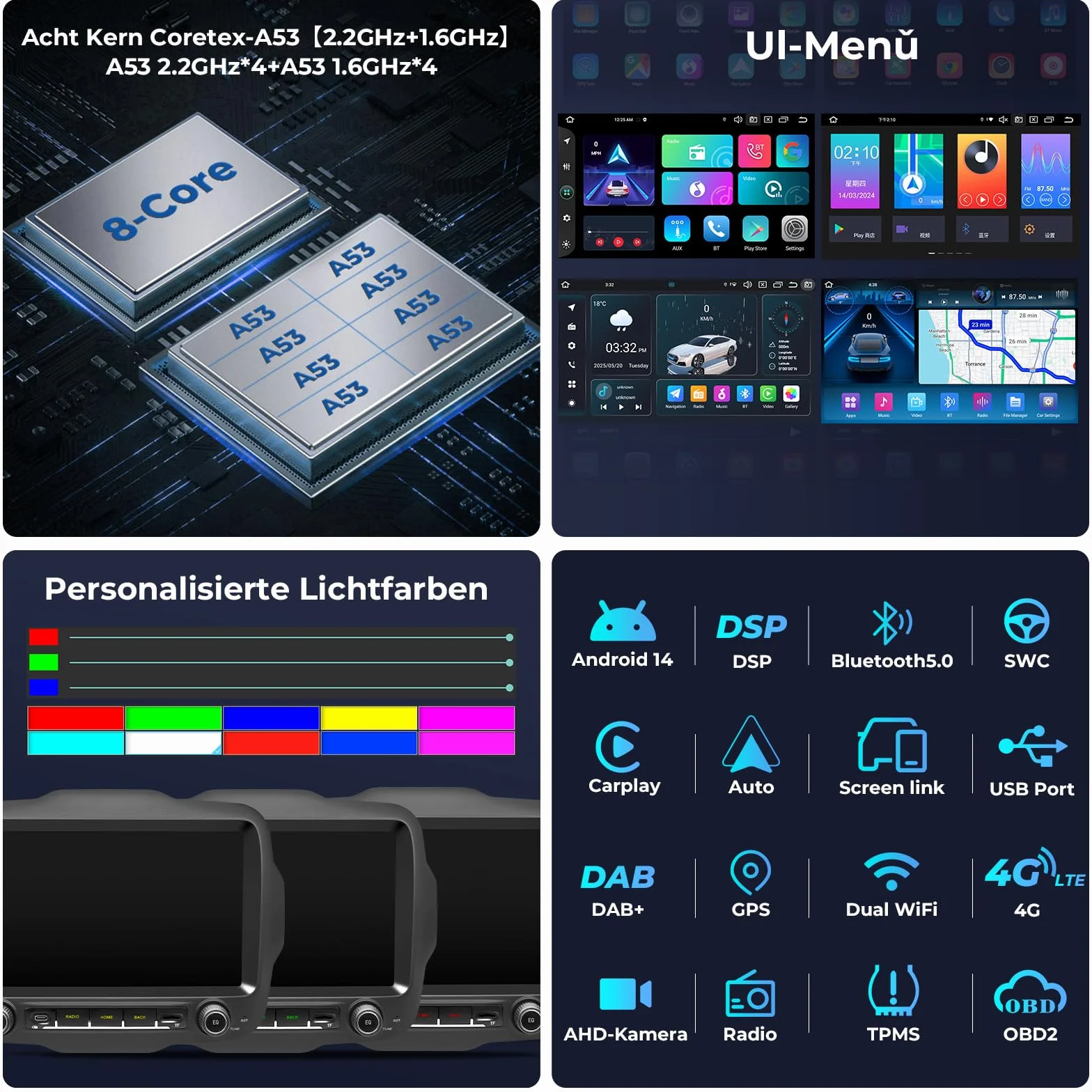 Radio samochodowe do Jeep Renegade 2015-2020 z 9-calowym ekranem dotykowym Android 14, obsługa bezprzewodowego CarPlay Android Auto, nawigacja GPS Bluetooth 5.0 WiFi 4G FM RDS DSP SWC DAB (4 +