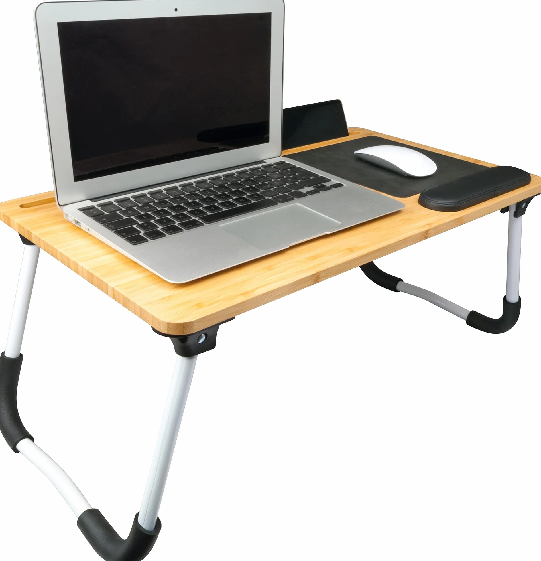 SCHWAIGER Bambusowy stojak na laptopa z podkładką pod mysz i poduszką składaną