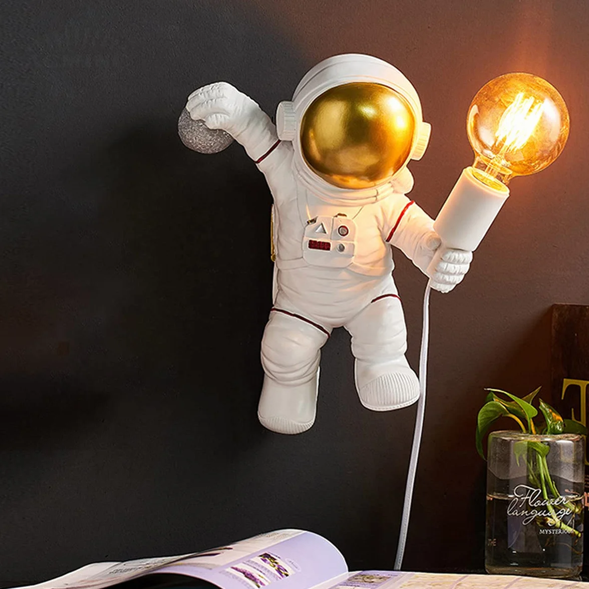 ACMHNC Kinkiet dziecięcy z wtyczką i przełącznikiem, astronautów lampa ścienna do pokoju dziecięcego z kablem 1,5 M, oświetlenie ścienne w pomieszczeniach dla chłopców i dziewcząt, E27, biała