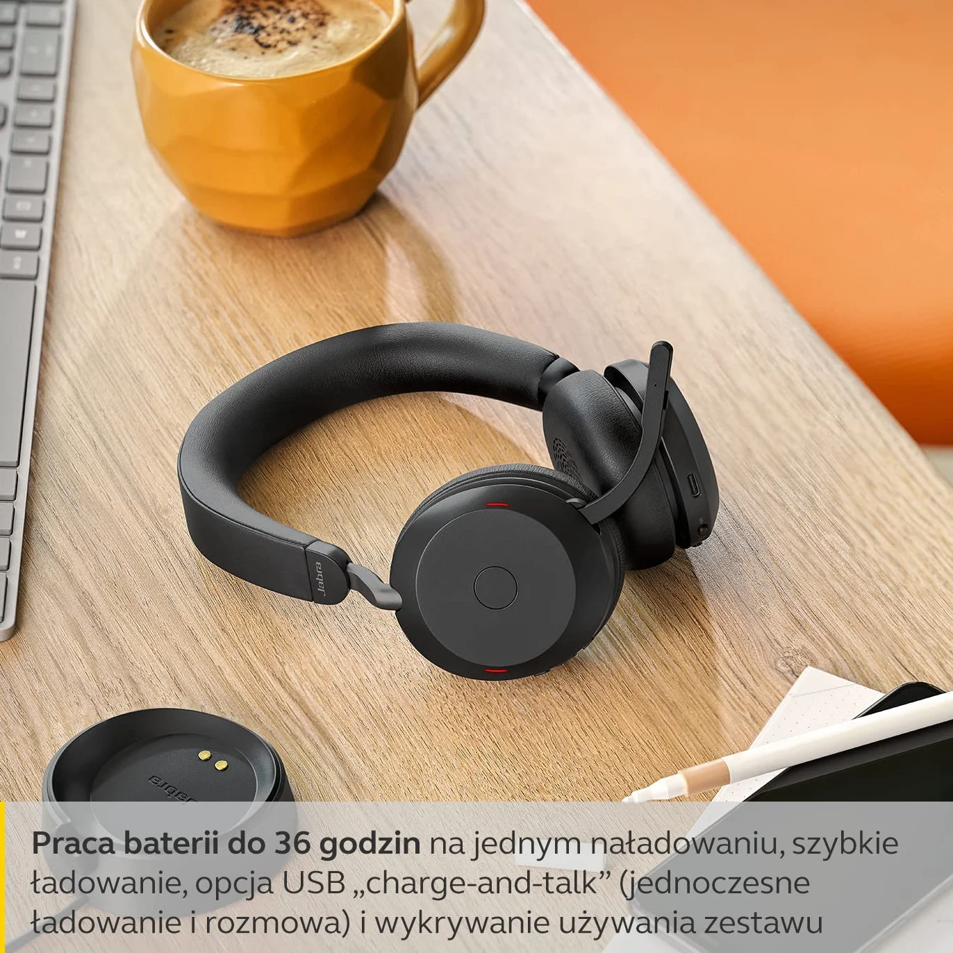 Jabra Evolve2 75 Wireless PC Headset with 8-Microphone Technology - Dual Foam Stereo Headphones with adjustable Advanced Active Noise Cancellation, USB-C Bluetooth Adapter and UC Compatibility - Black