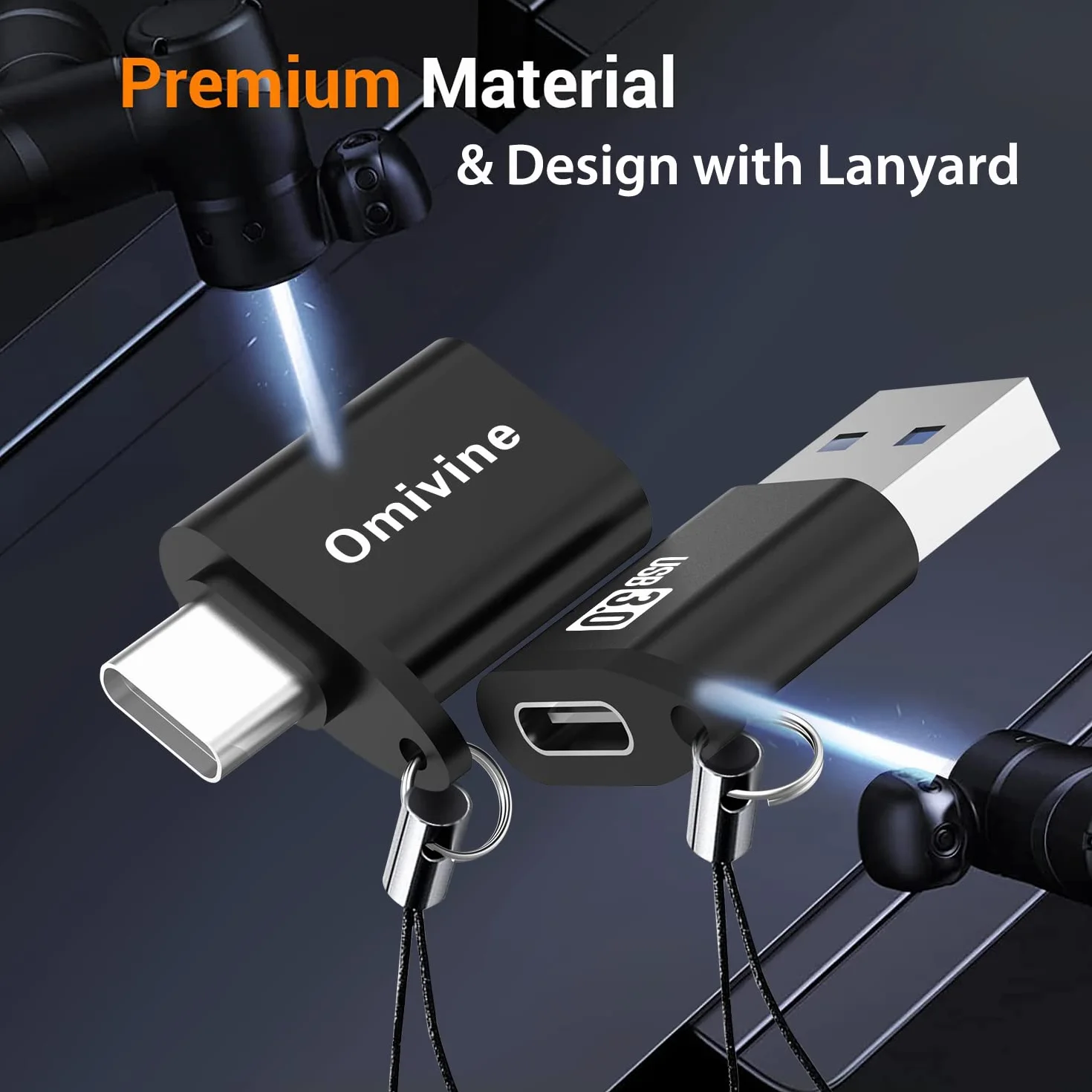 Omivine 2-pak adapter USB-C na USB 3.0 i adapter USB na typ C, 5 Gbit/s USB 3.0 OTG adapter z paskiem do noszenia, konwerter ładowarki do smartfona/laptopa/samochodu/powerbanku/koncentratora/słuchawek/mikrofonu