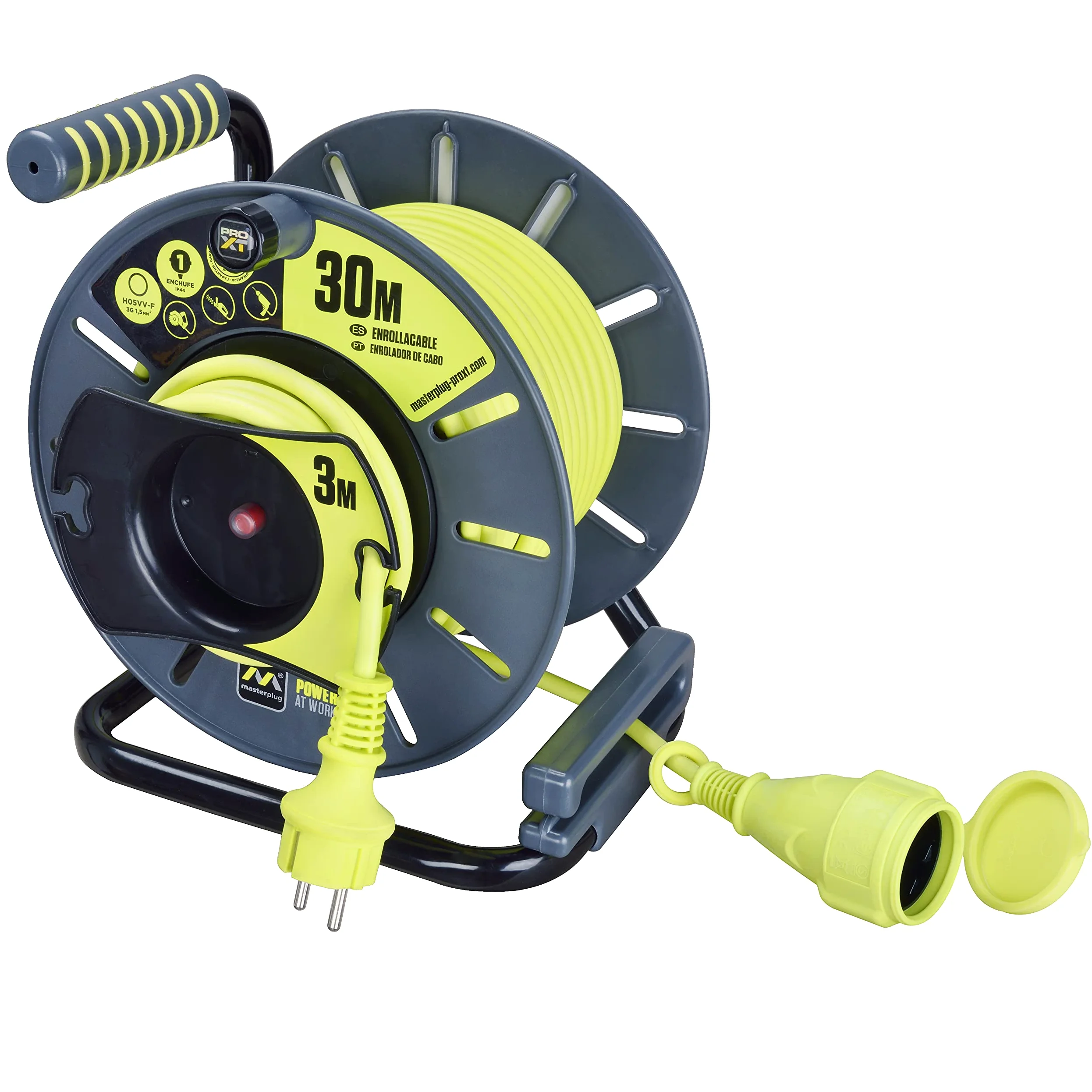 Masterplug Pro-XT Rewers Open Cable Cable With Inline Resistant Weather Plug 30 metrów z 3-metrowym kablem o wysokiej widoczności, zielony