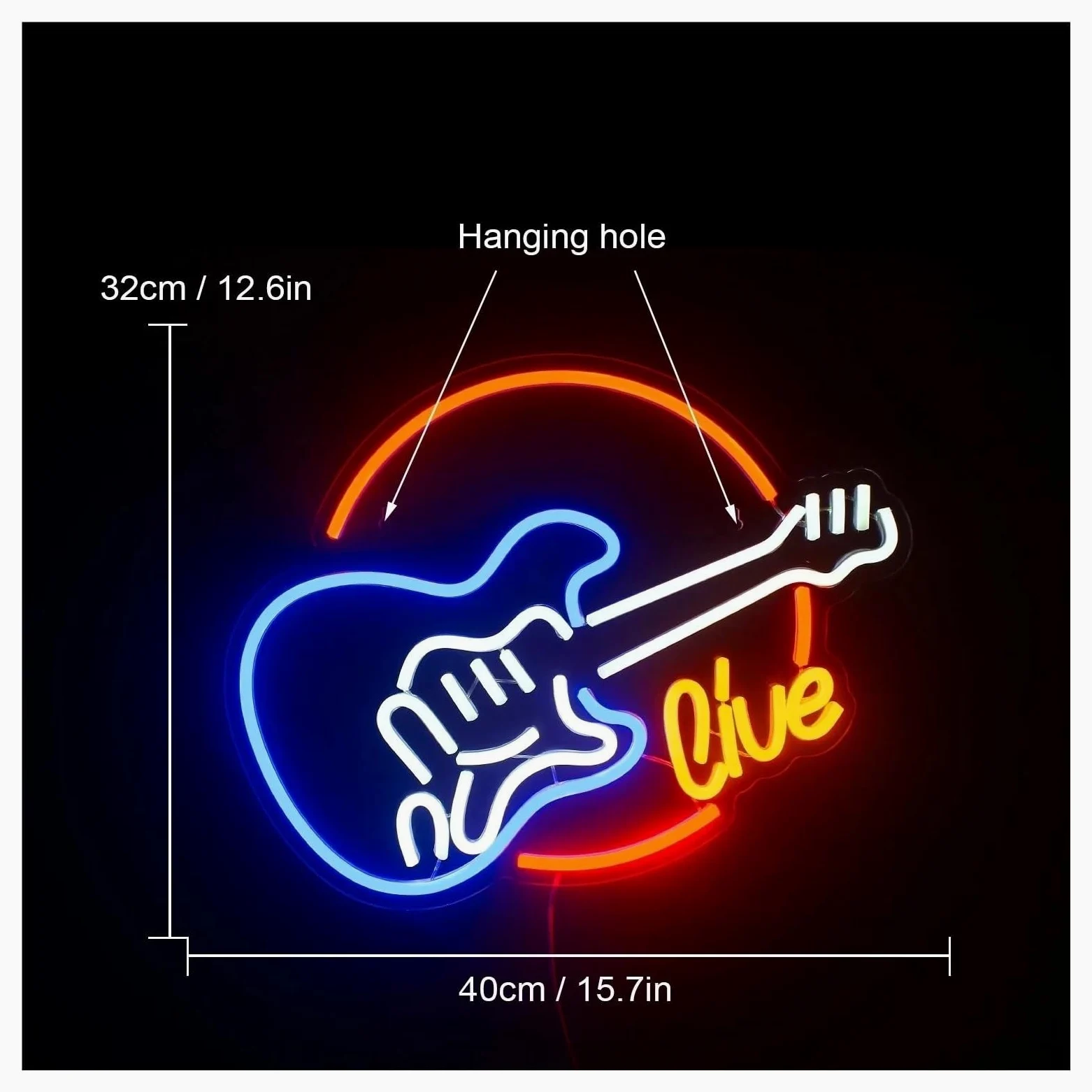 Wiszące neony artystyczne Żywy Neonowy Znak Gitara Muzyka Zasilany Przez USB Dekoracja Ścienna Lampy Do Studia Muzycznego Pokój Bar Impreza Klub Dekoracyjny 32x40 Cm