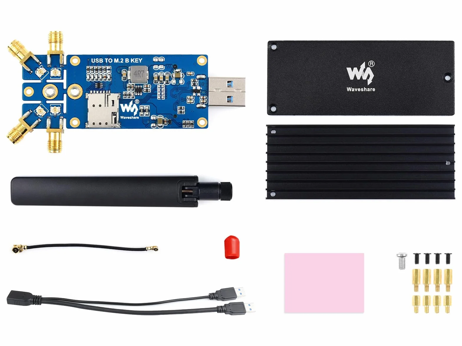 Waveshare USB TO M.2 B KEY Driver Board Module for M.2 Interface 4G/5G Module(NOT Included), With 4x Antennas,USB 3.1 Port for Raspberry Pi/PC/Jetson Nano Motherboard to Achieve High Speed 5G Network
