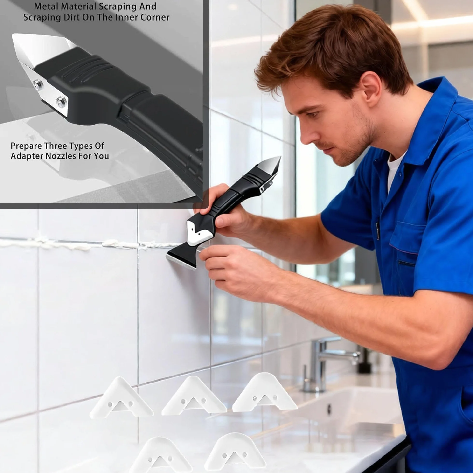 Silicone Remover Tool Trzy funkcje w jednym, przycinarka do usuwania kleju szklanego, wielofunkcyjne narzędzie do szpachetki, odpowiednie do podłóg kuchennych i zlewozmywaków.