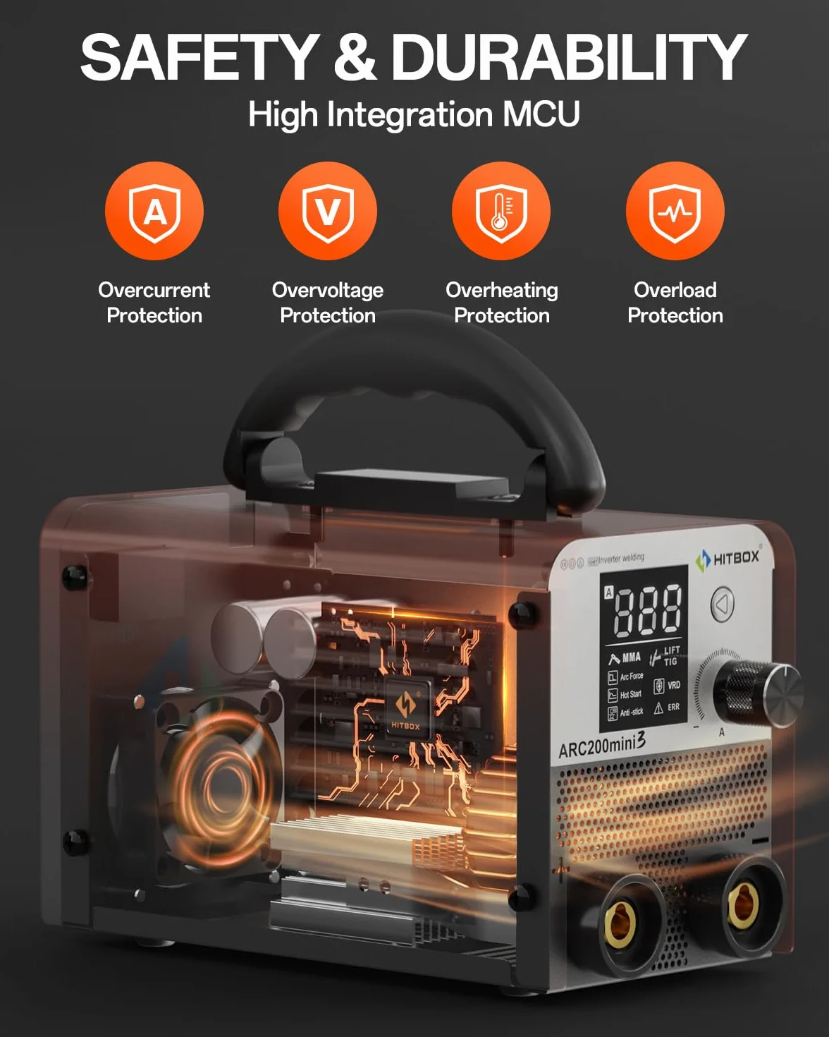HITBOX Spawarka inwerterowa 2w1 Lift TIG/MMA ARC200mini3 IGBT Hot Start Arc Force Anti-Stick wyświetlacz LED