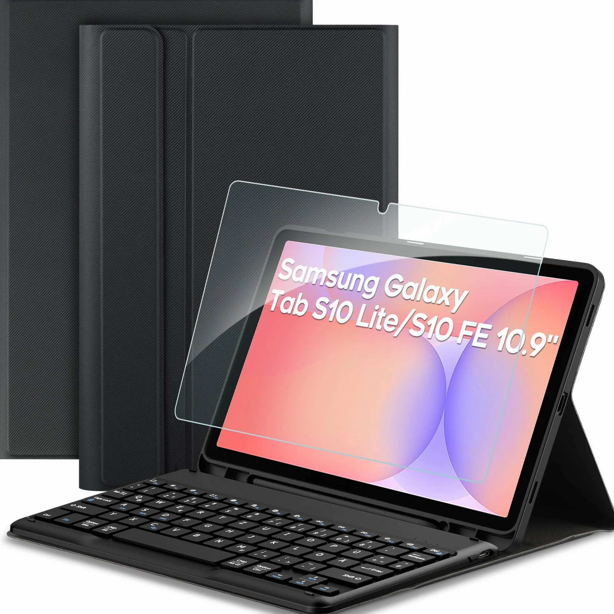 EasyAcc Etui na klawiaturę kompatybilne z Samsung Galaxy Tab S9 FE 10,9 cala / S9 2023 11 cali z folią ochronną, zdejmowane etui ochronne na klawiaturę z uchwytem na ołówek, czarne