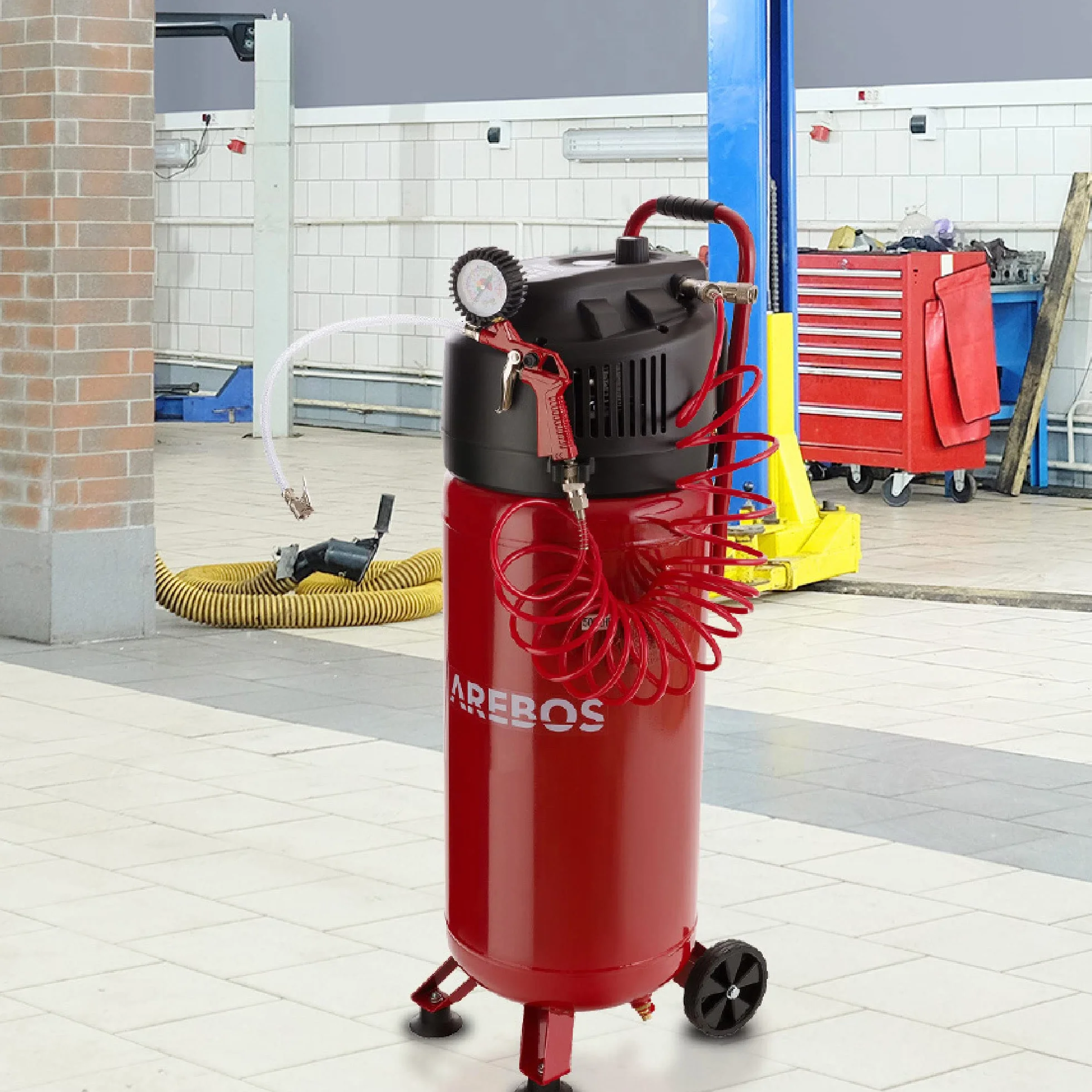 Arebos Sprężarka powietrza 50L bezolejowa mobilna z zestawem akcesoriów